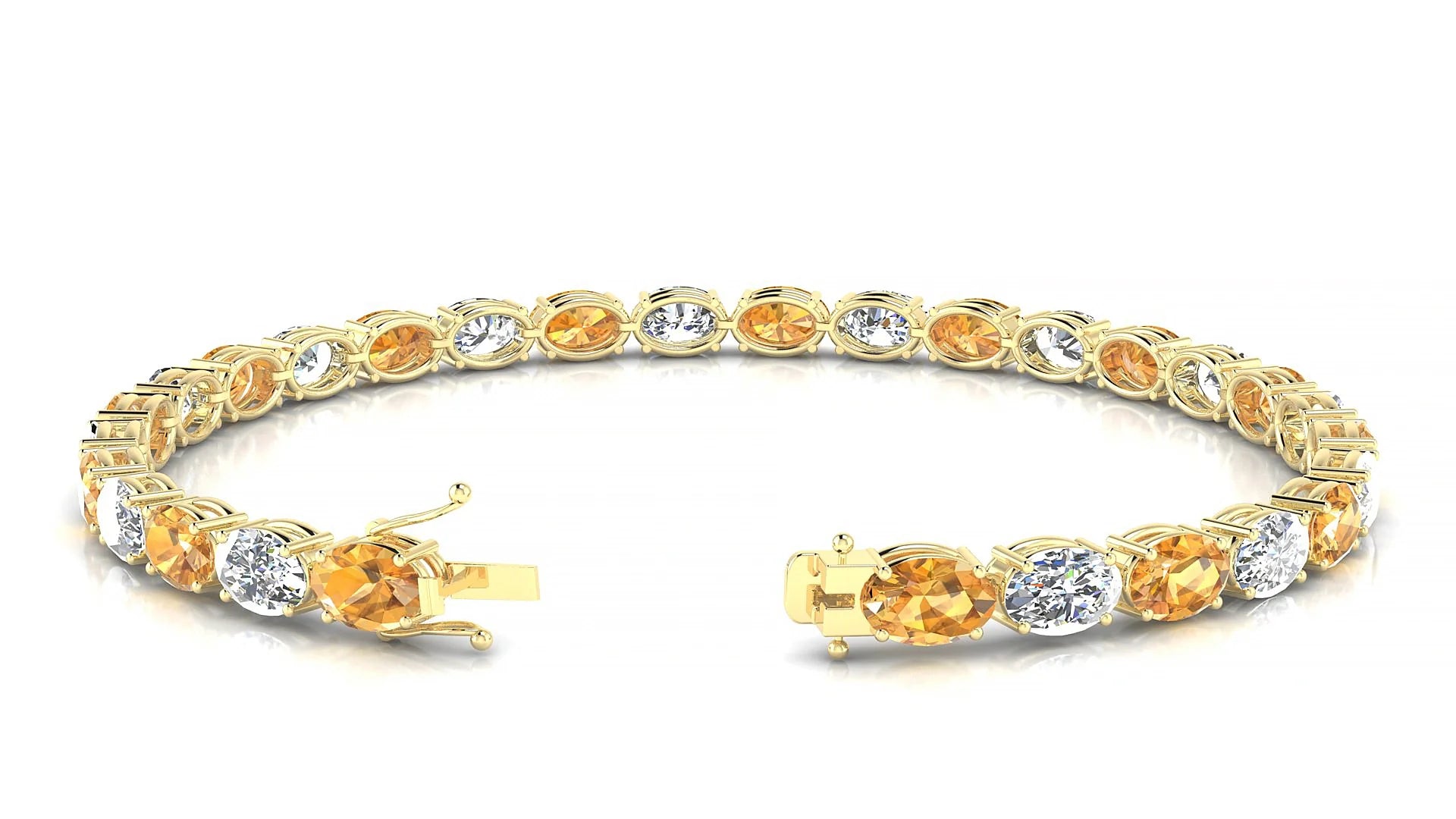 Pula 1-1 | 18k Yellow Gold 6 x 4 mm Oval Natural Citrine & Diamond 18 cm Tennis Bracelet