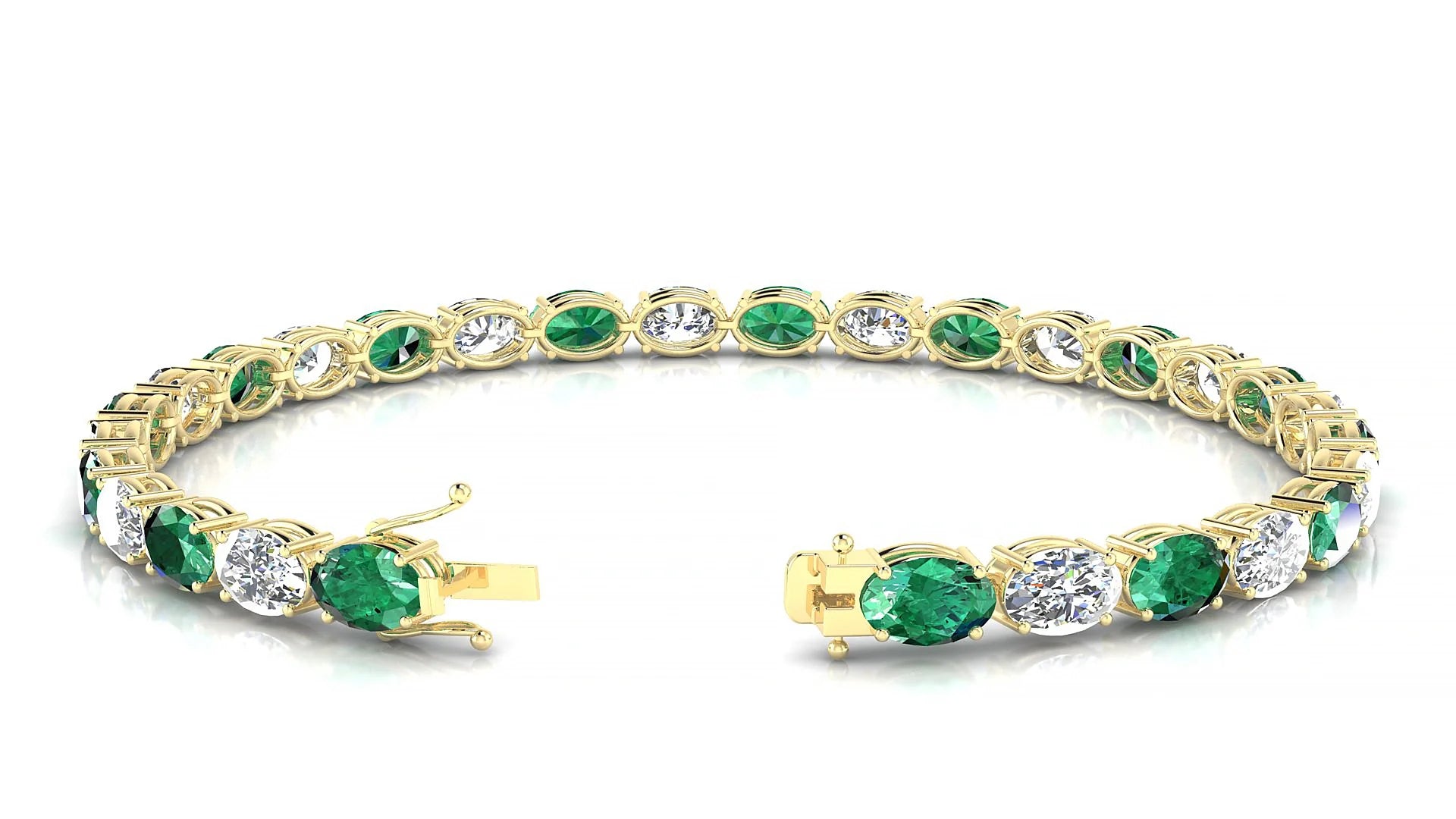 Pula 1-1 | 18k Yellow Gold 6 x 4 mm Oval Natural Emerald & Diamond 18 cm Tennis Bracelet