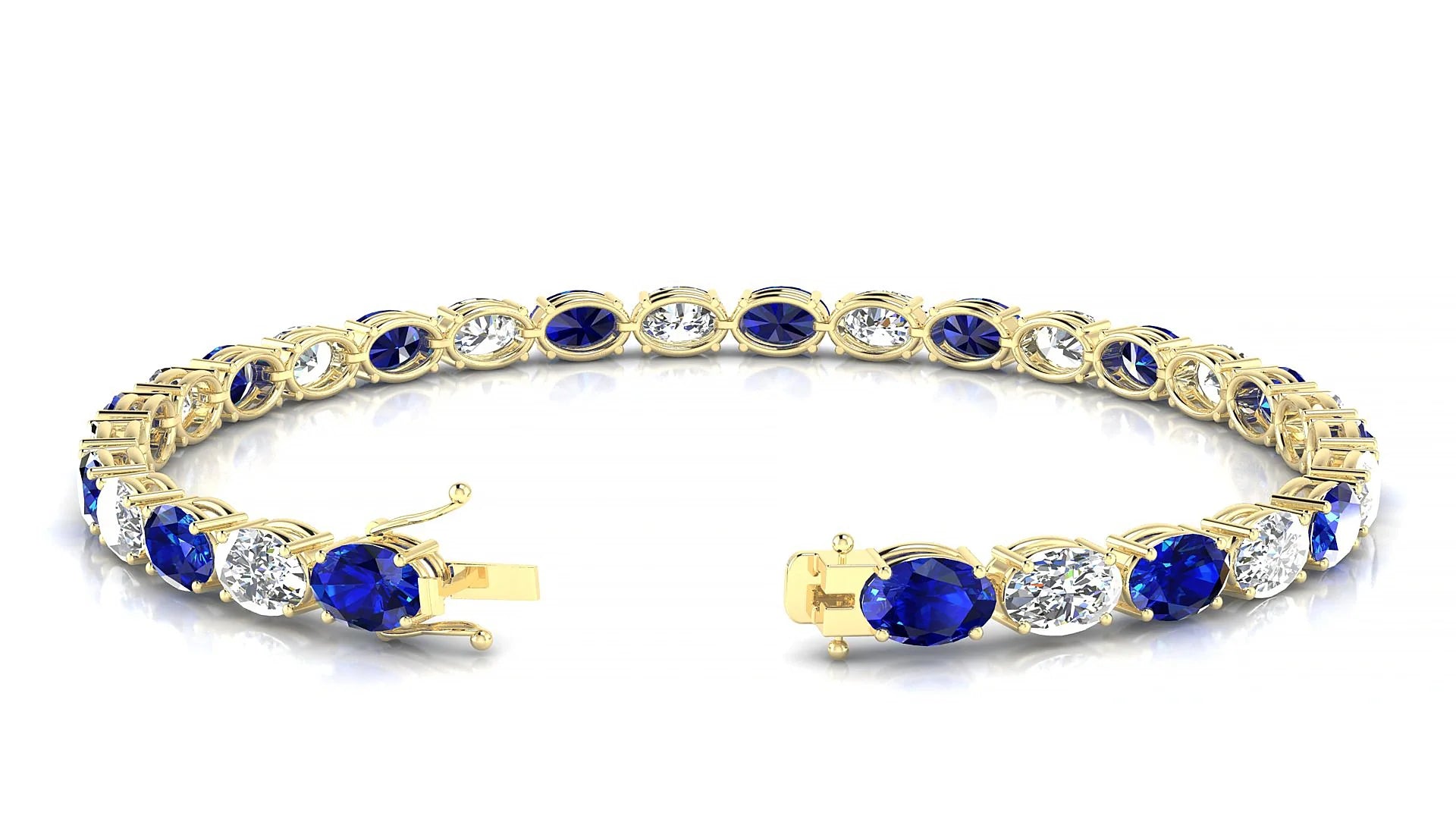 Pula 1-1 | 18k Yellow Gold 6 x 4 mm Oval Natural Sapphire & Diamond 18 cm Tennis Bracelet