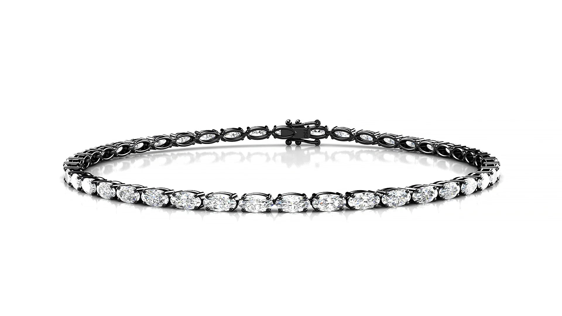 Pula | 18k Black Gold 4 x 2 mm Oval Lab-Grown Diamond 18 cm Tennis Bracelet