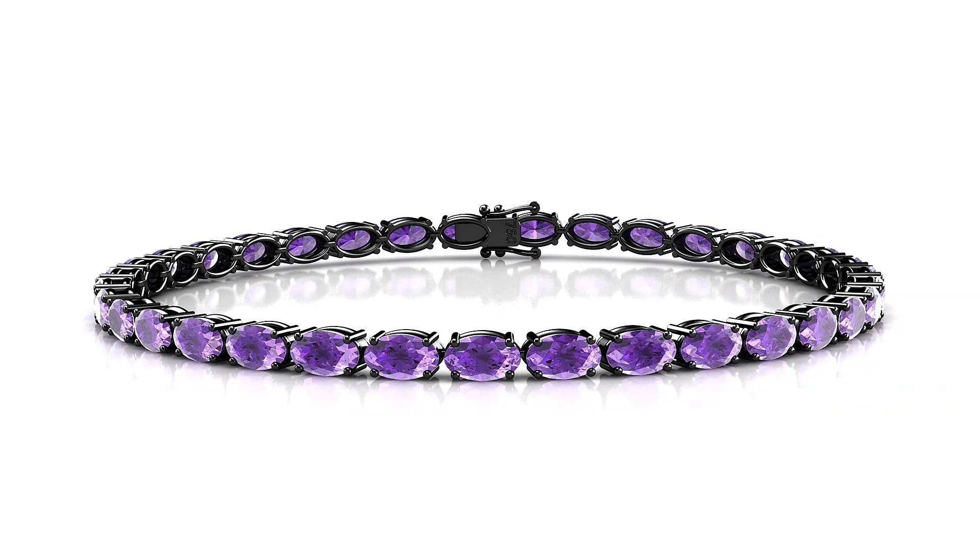Pula | 18k Black Gold 5 x 3 mm Oval Natural Amethyst 18 cm Tennis Bracelet