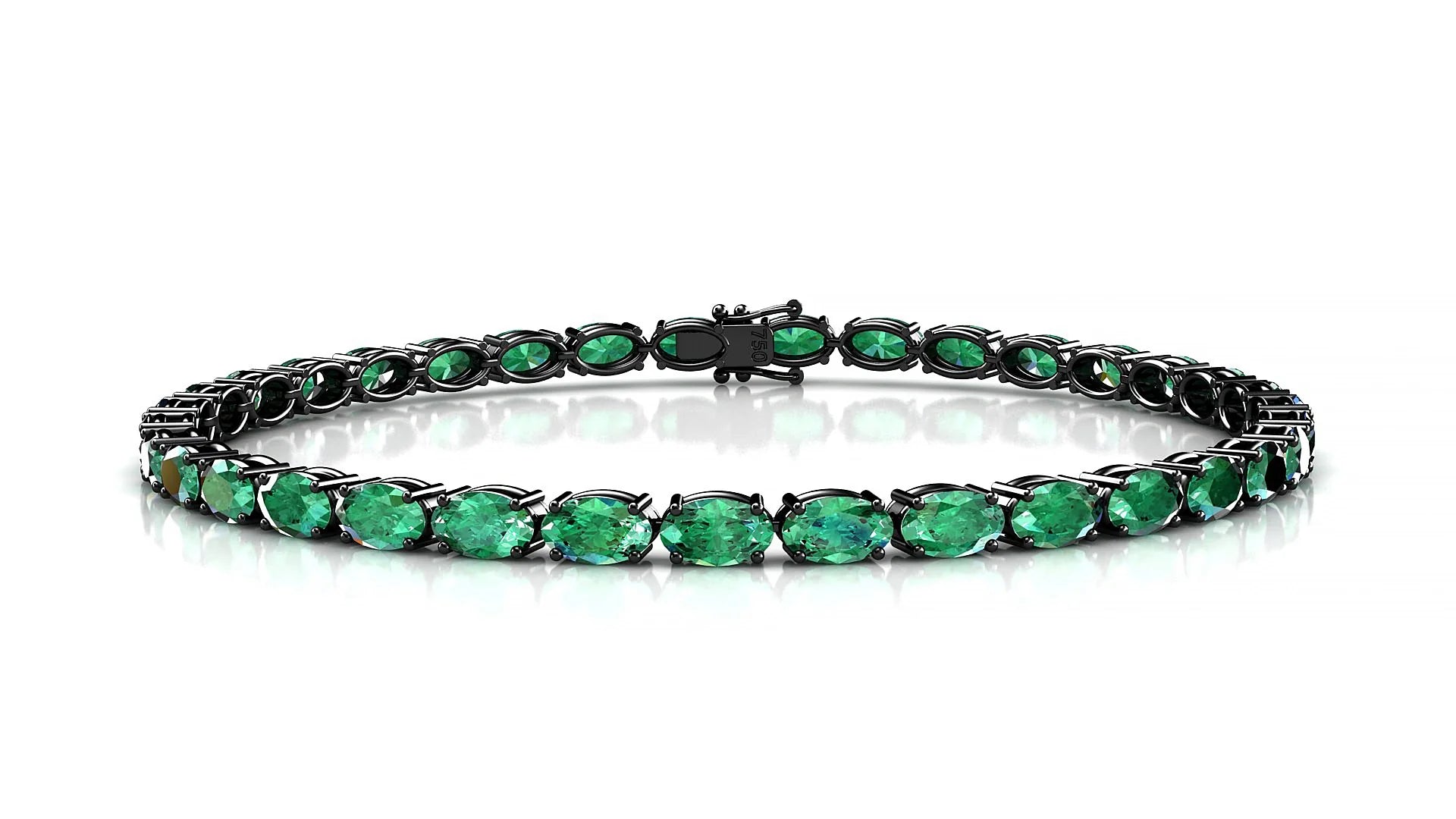 Pula | 18k Black Gold 5 x 3 mm Oval Natural Emerald 18 cm Tennis Bracelet