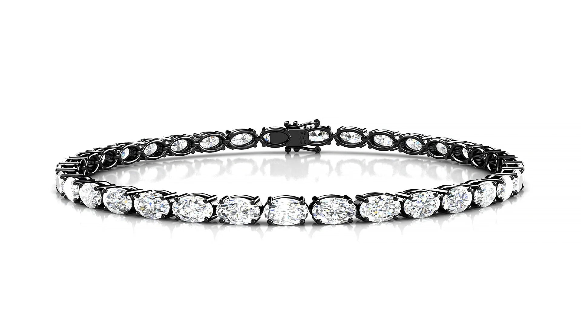 Pula | 18k Black Gold 5 x 3 mm Oval Lab-Grown Diamond 18 cm Tennis Bracelet