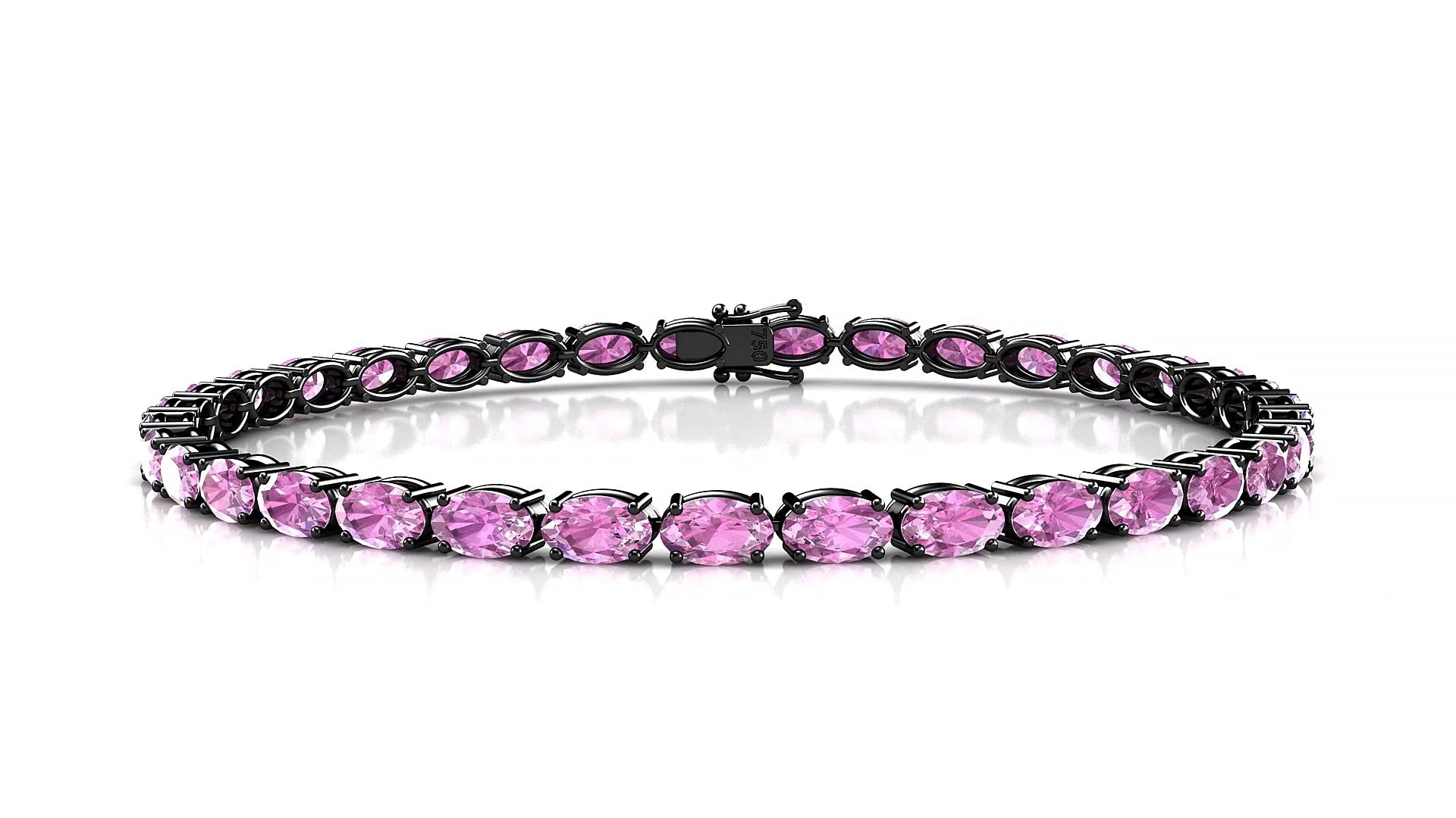 Pula | 18k Black Gold 5 x 3 mm Oval Natural Pink Sapphire 18 cm Tennis Bracelet