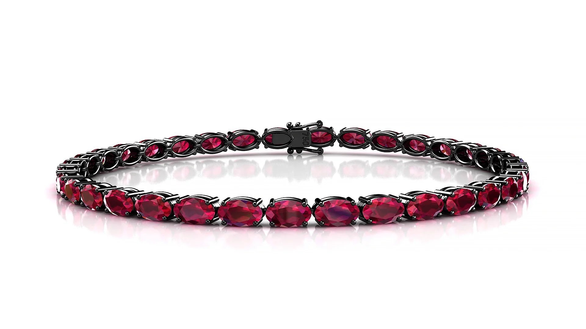 Pula | 18k Black Gold 5 x 3 mm Oval Natural Ruby 18 cm Tennis Bracelet