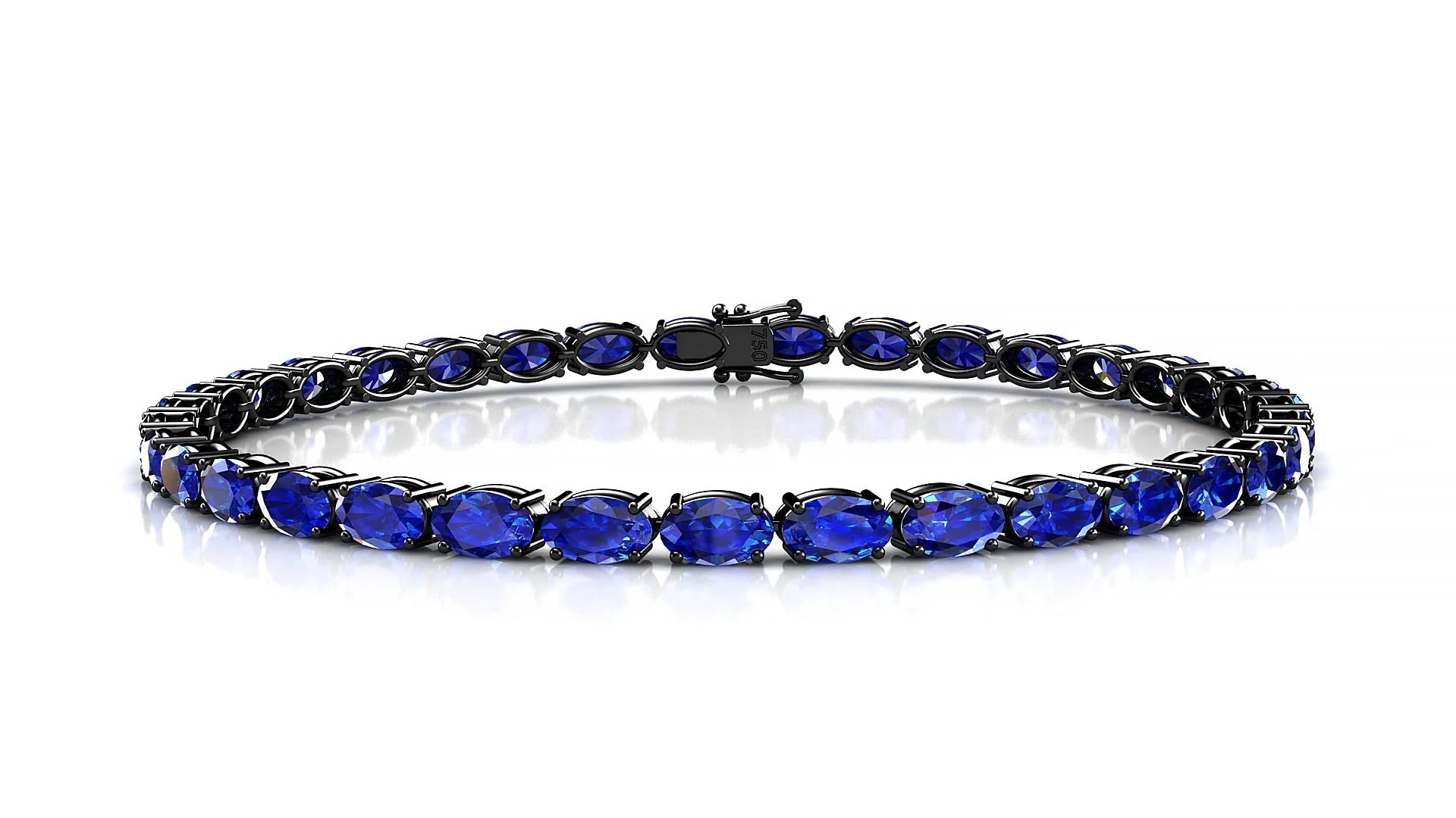 Pula | 18k Black Gold 5 x 3 mm Oval Natural Sapphire 18 cm Tennis Bracelet