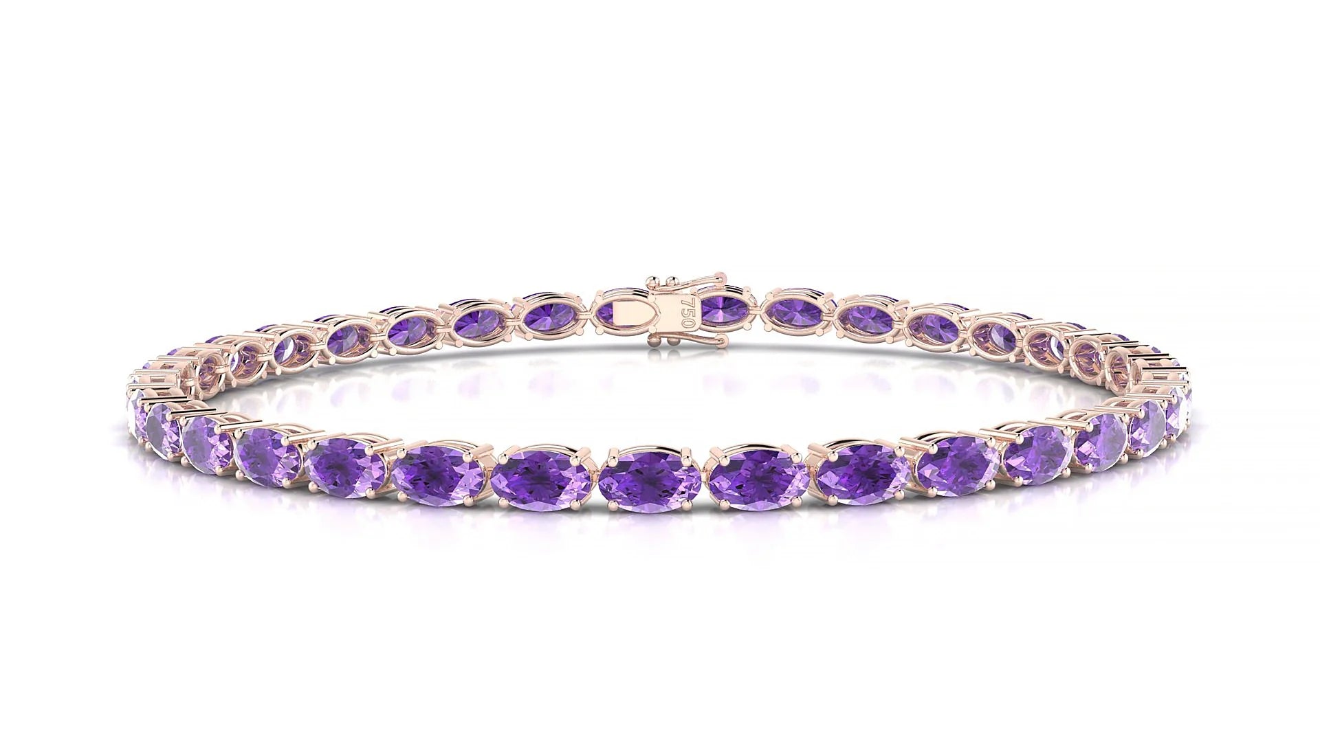 Pula | 18k Rose Gold 5 x 3 mm Oval Natural Amethyst 18 cm Tennis Bracelet
