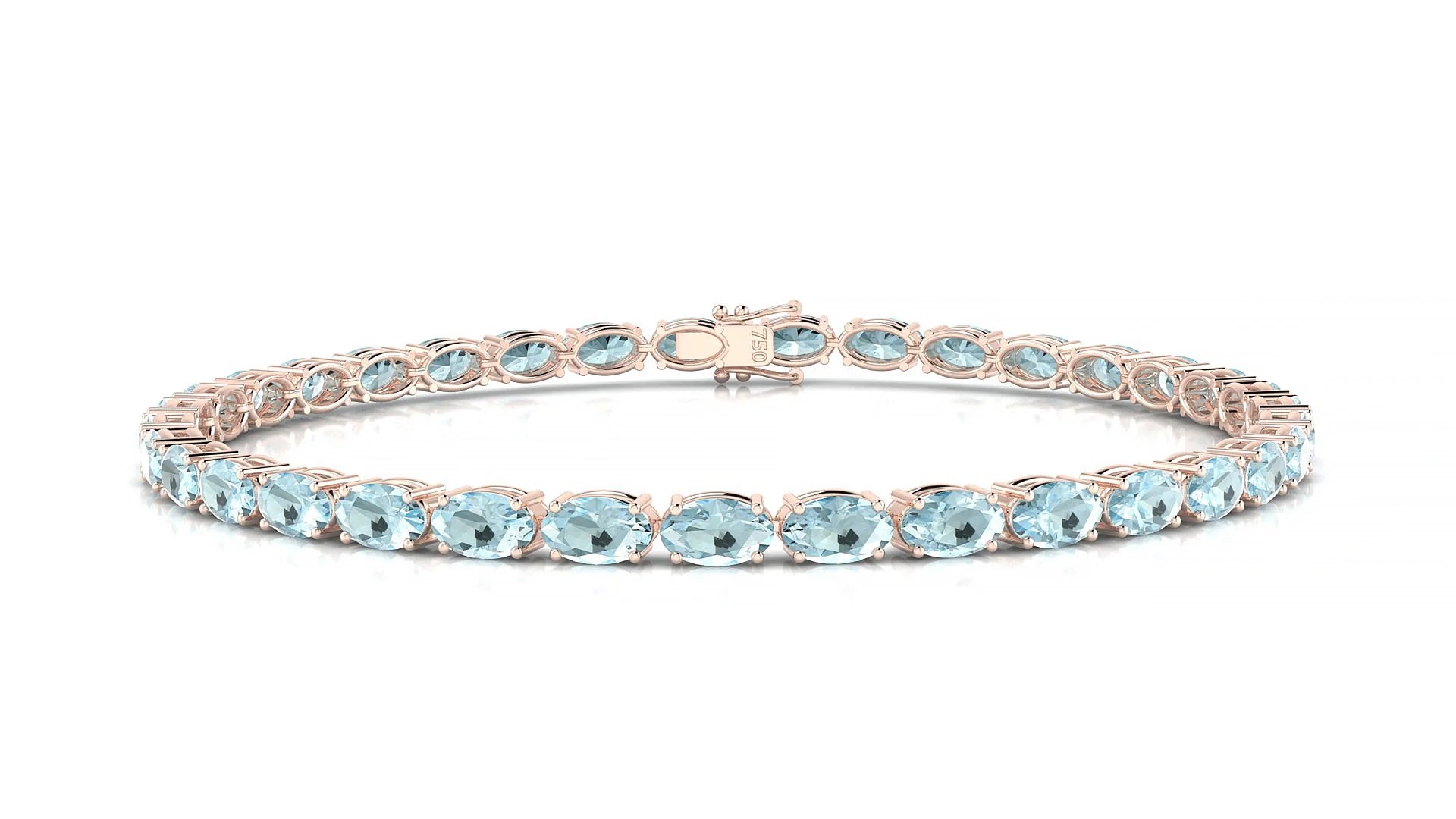 Pula | 18k Rose Gold 5 x 3 mm Oval Natural Aquamarine 18 cm Tennis Bracelet