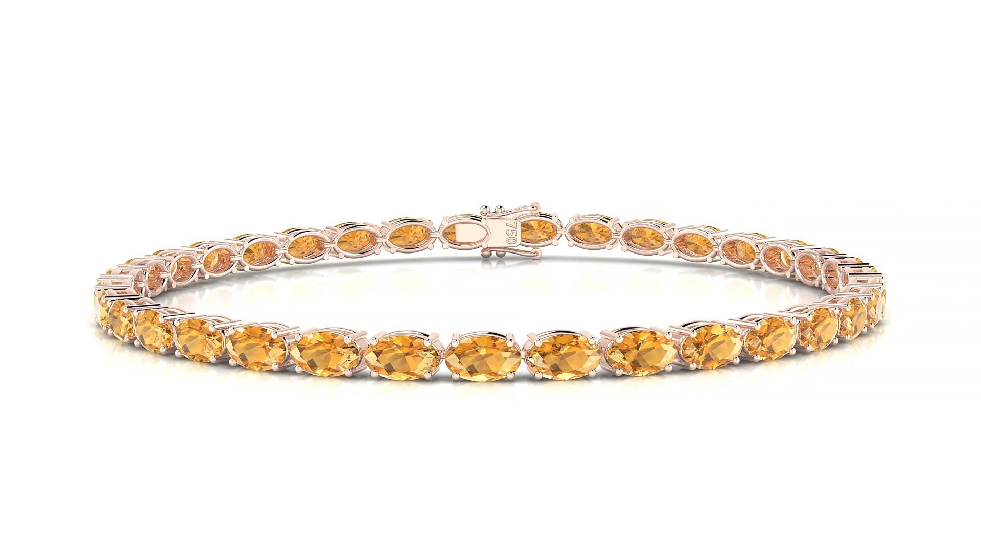 Pula | 18k Rose Gold 5 x 3 mm Oval Natural Citrine 18 cm Tennis Bracelet
