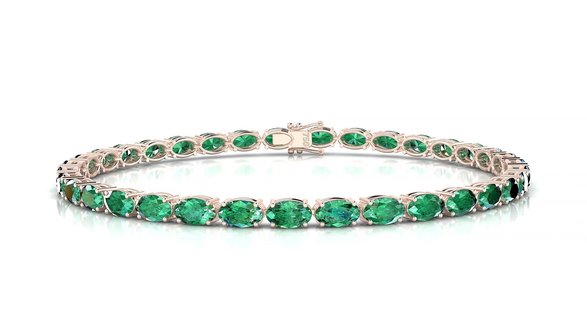 Pula | 18k Rose Gold 5 x 3 mm Oval Natural Emerald 18 cm Tennis Bracelet
