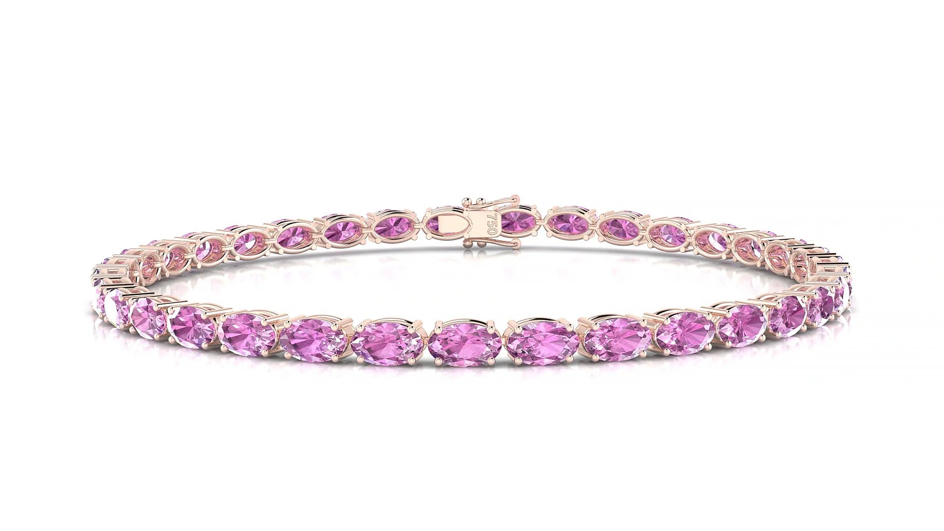 Pula | 18k Rose Gold 5 x 3 mm Oval Natural Pink Sapphire 18 cm Tennis Bracelet