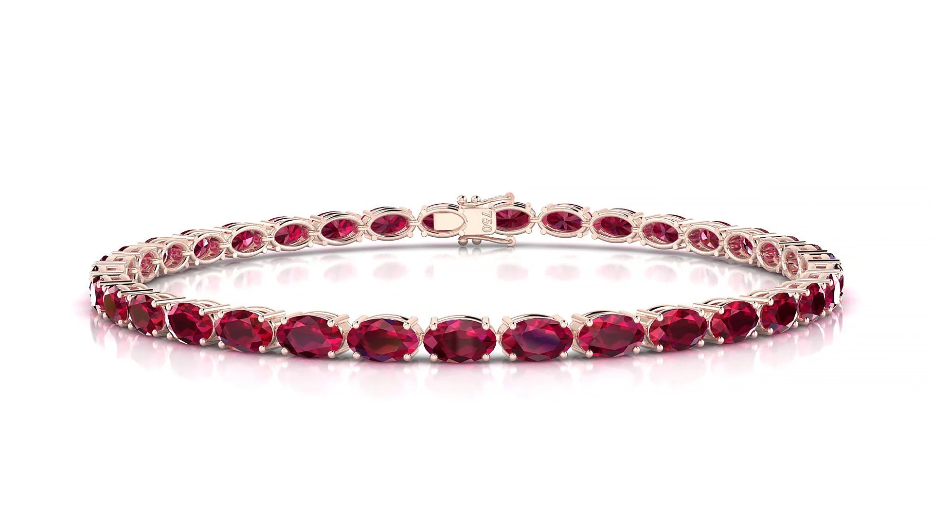 Pula | 18k Rose Gold 5 x 3 mm Oval Natural Ruby 18 cm Tennis Bracelet