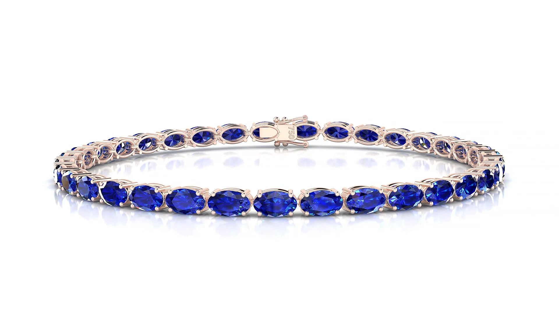 Pula | 18k Rose Gold 5 x 3 mm Oval Natural Sapphire 18 cm Tennis Bracelet