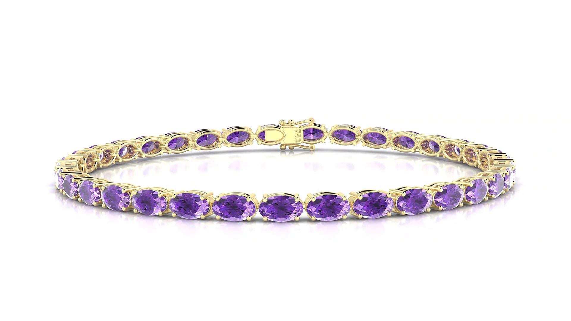 Pula | 18k Yellow Gold 5 x 3 mm Oval Natural Amethyst 18 cm Tennis Bracelet