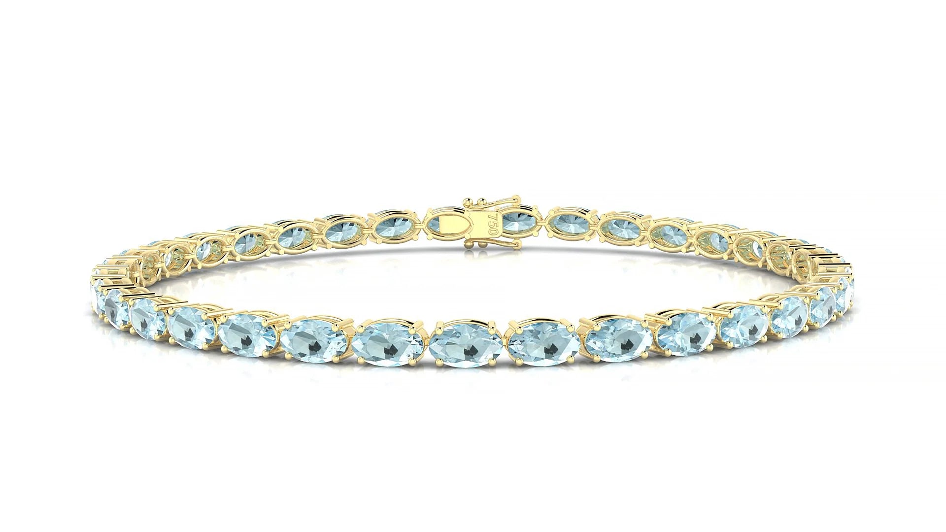 Pula | 18k Yellow Gold 5 x 3 mm Oval Natural Aquamarine 18 cm Tennis Bracelet