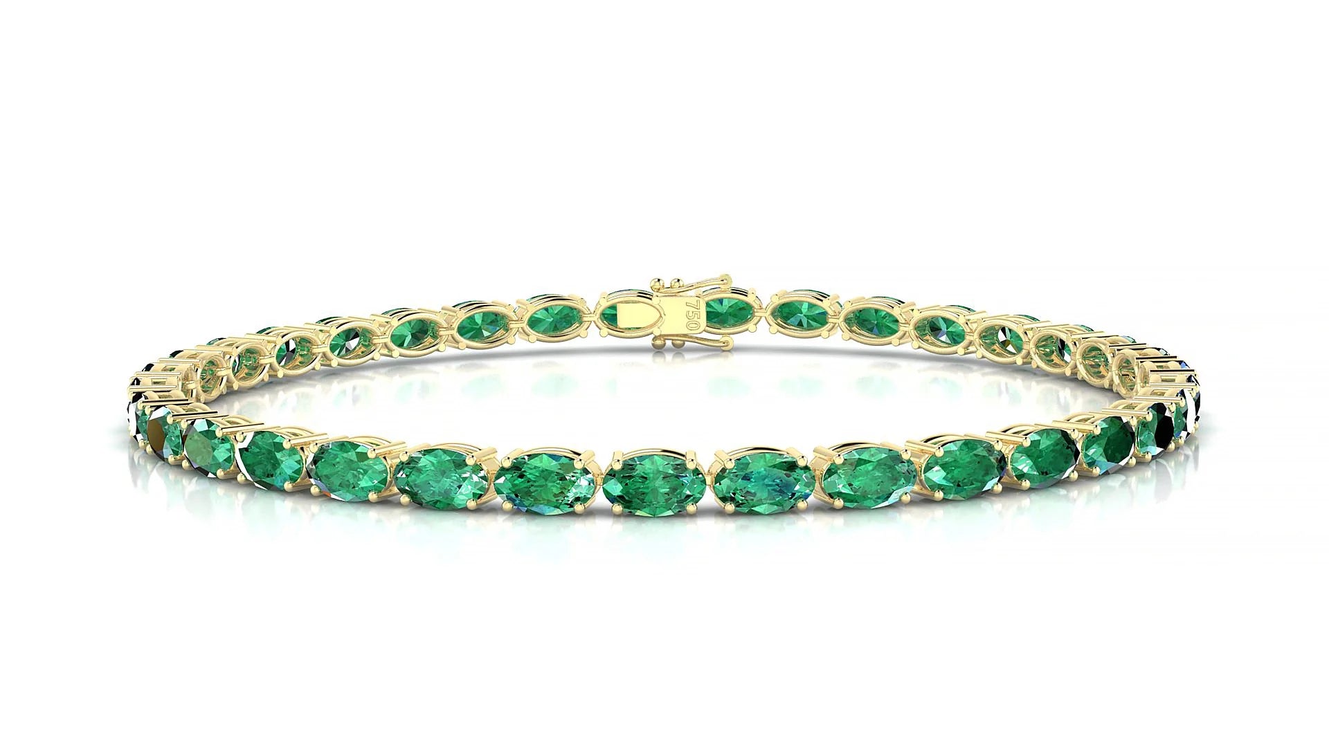 Pula | 18k Yellow Gold 5 x 3 mm Oval Natural Emerald 18 cm Tennis Bracelet