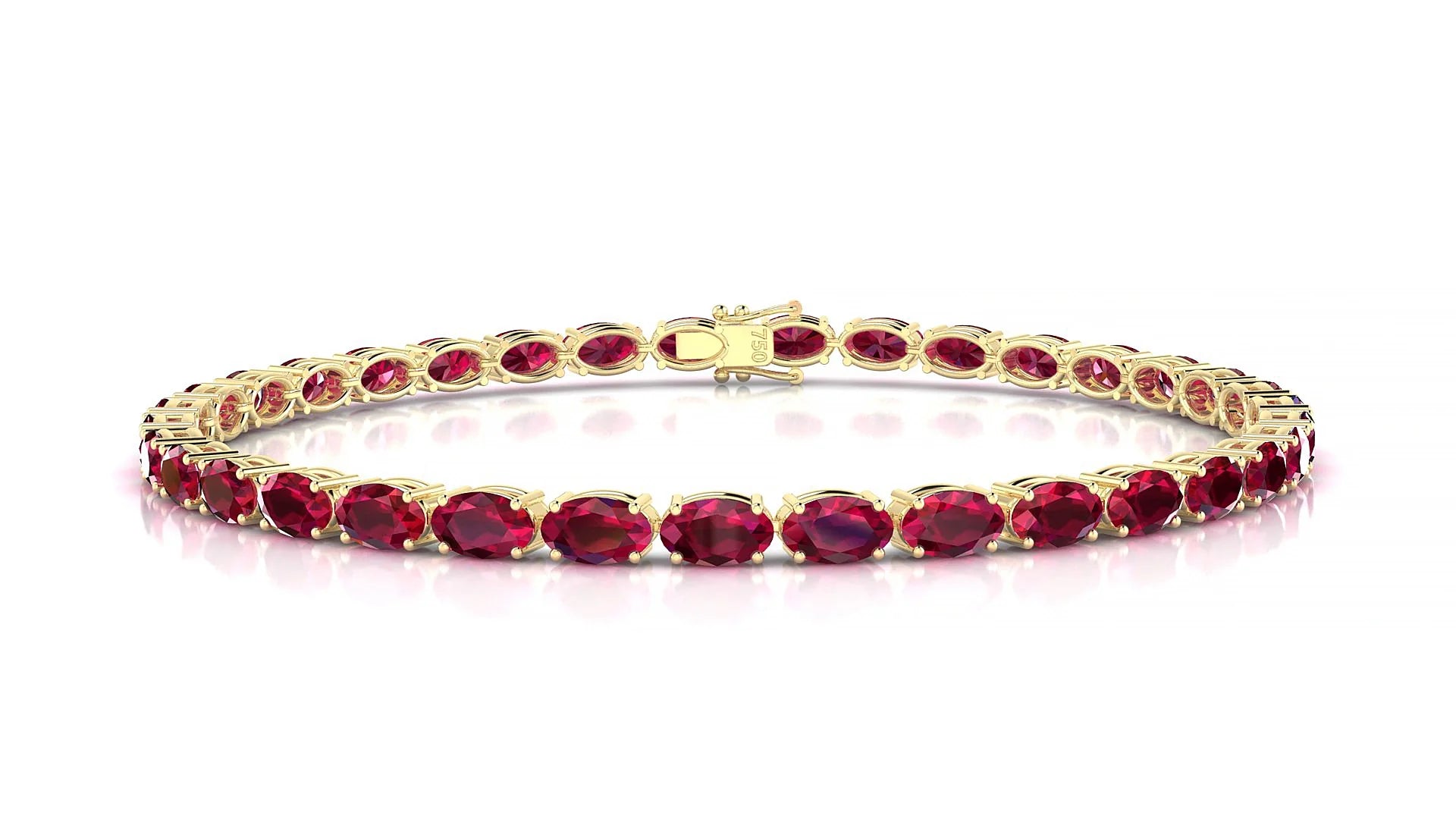 Pula | 18k Yellow Gold 5 x 3 mm Oval Natural Ruby 18 cm Tennis Bracelet