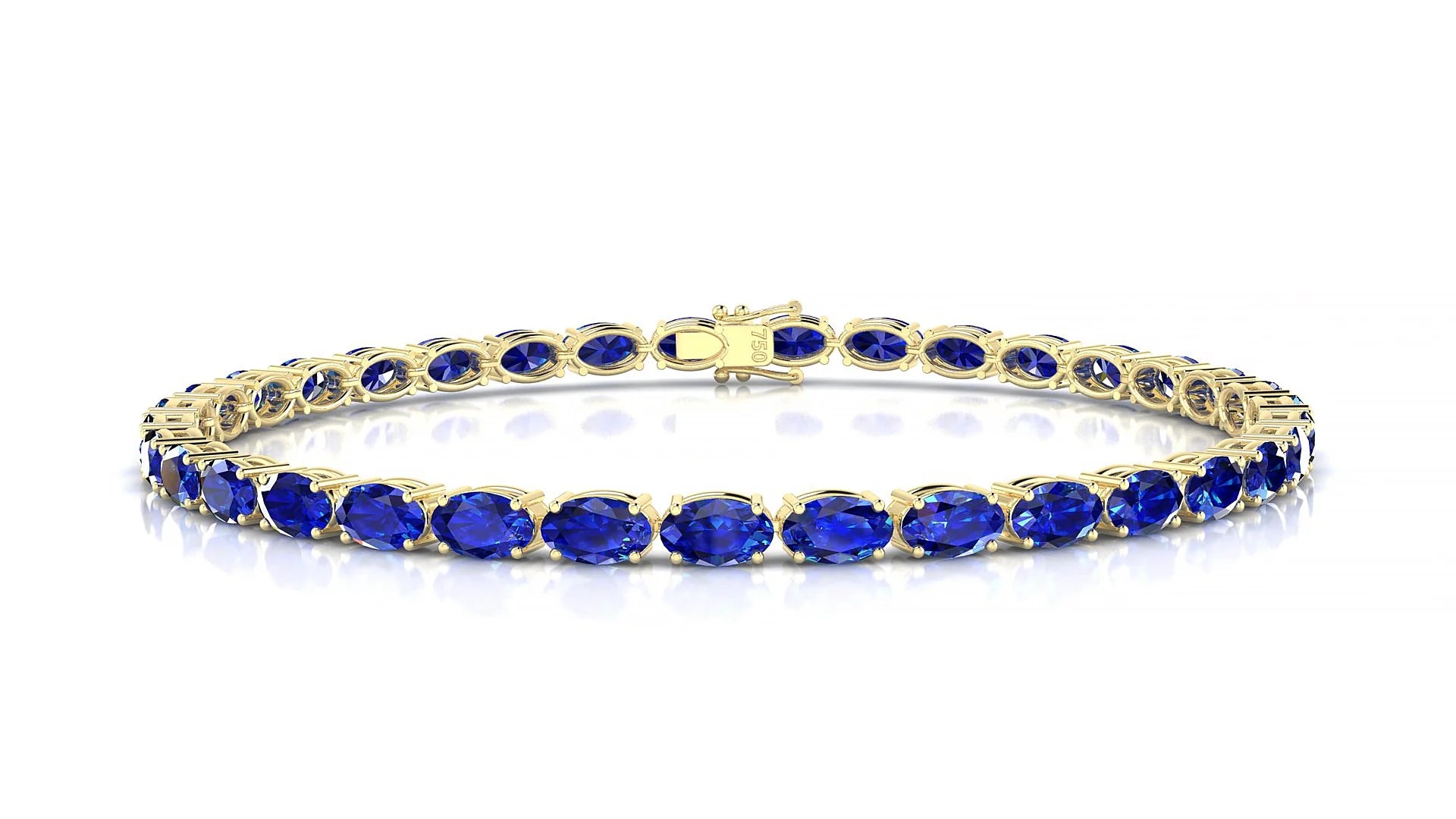 Pula | 18k Yellow Gold 5 x 3 mm Oval Natural Sapphire 18 cm Tennis Bracelet