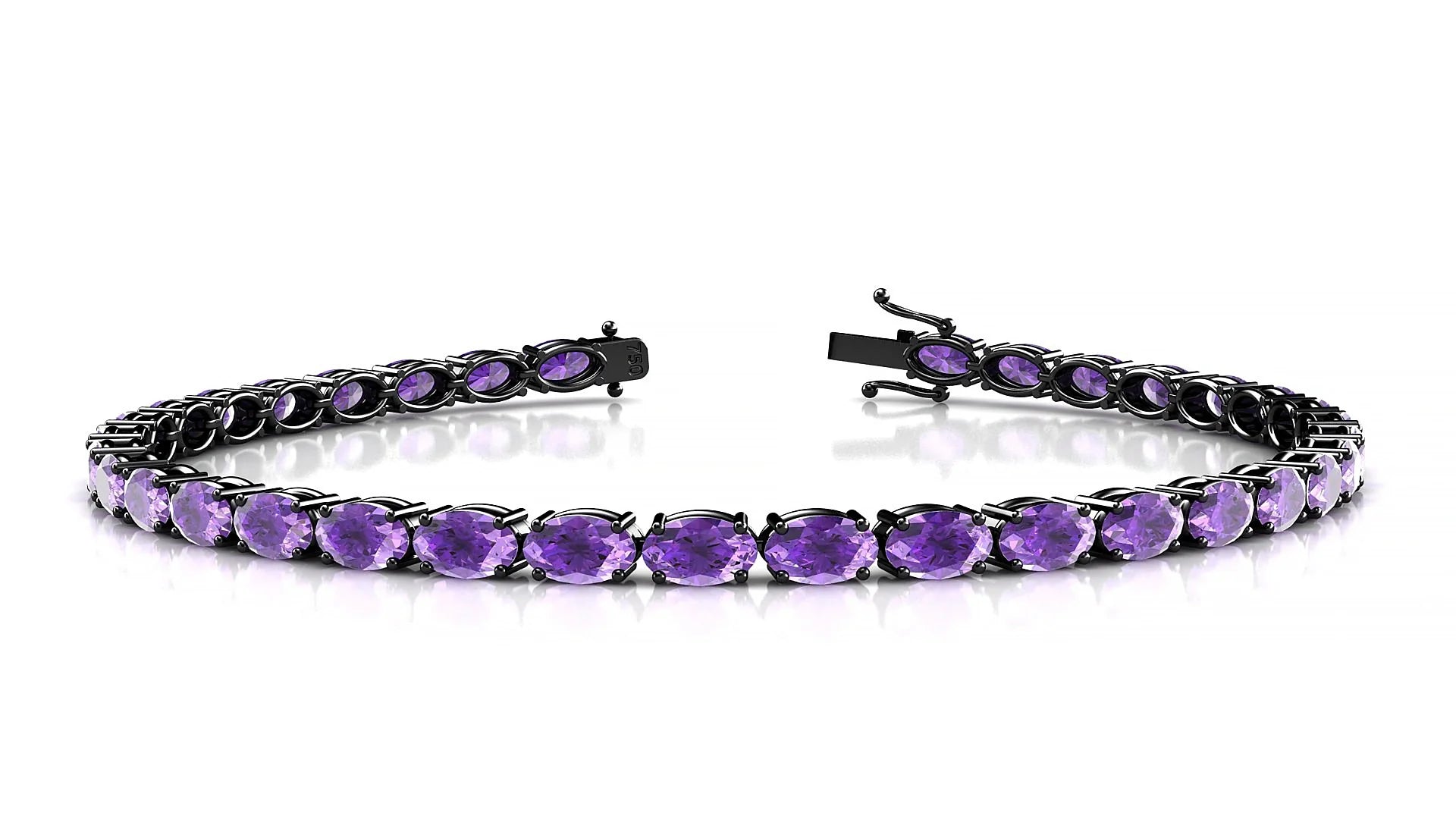 Pula | 18k Black Gold 5 x 3 mm Oval Natural Amethyst 18 cm Tennis Bracelet