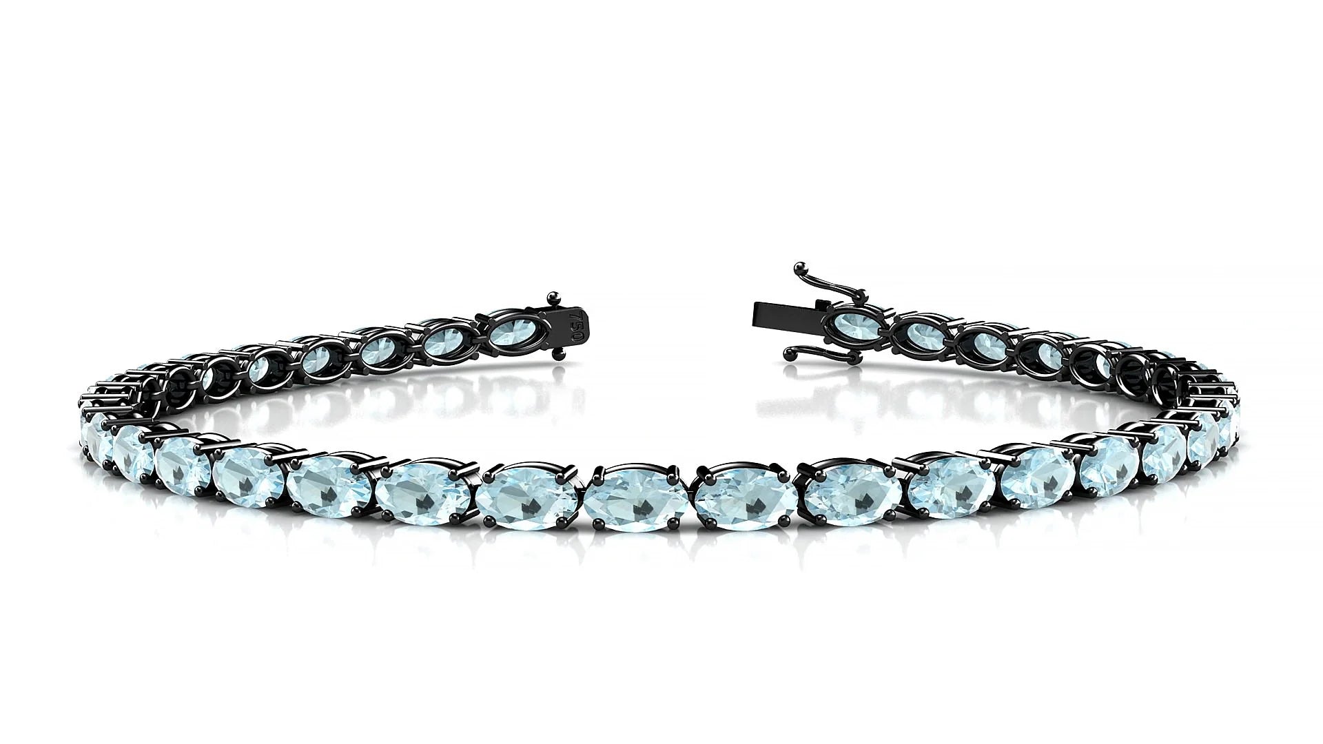 Pula | 18k Black Gold 5 x 3 mm Oval Natural Aquamarine 18 cm Tennis Bracelet