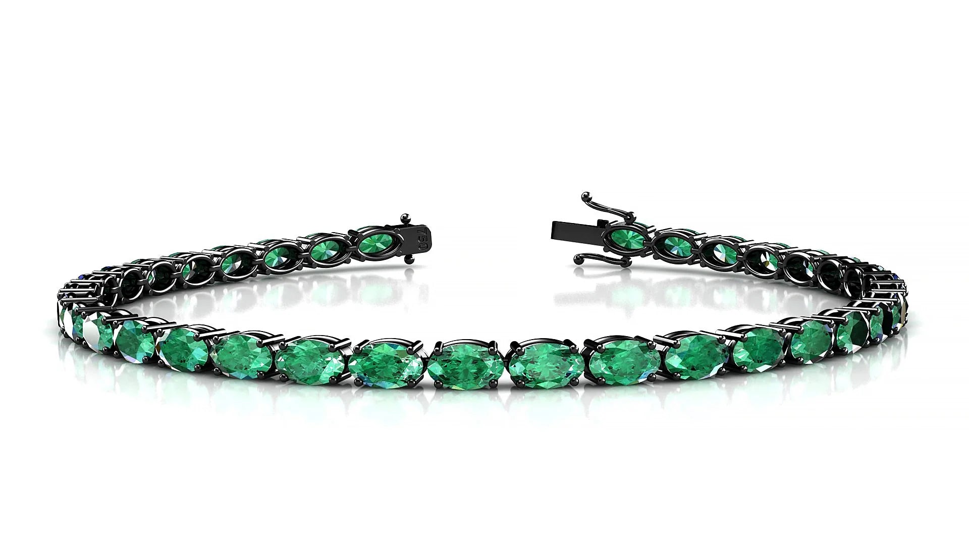 Pula | 18k Black Gold 5 x 3 mm Oval Natural Emerald 18 cm Tennis Bracelet
