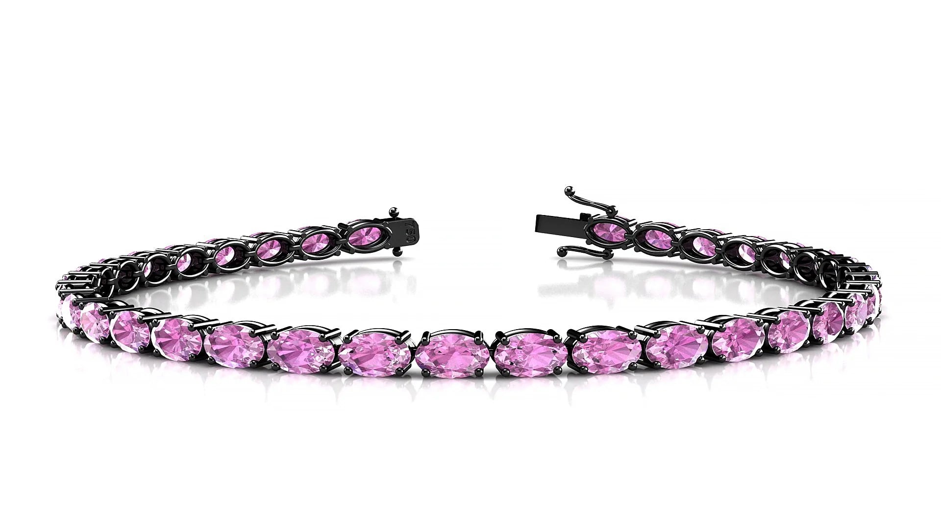 Pula | 18k Black Gold 5 x 3 mm Oval Natural Pink Sapphire 18 cm Tennis Bracelet