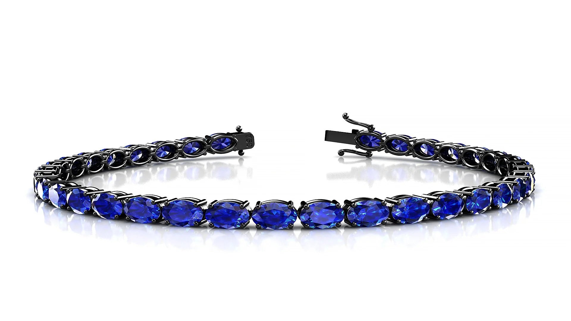 Pula | 18k Black Gold 5 x 3 mm Oval Natural Sapphire 18 cm Tennis Bracelet