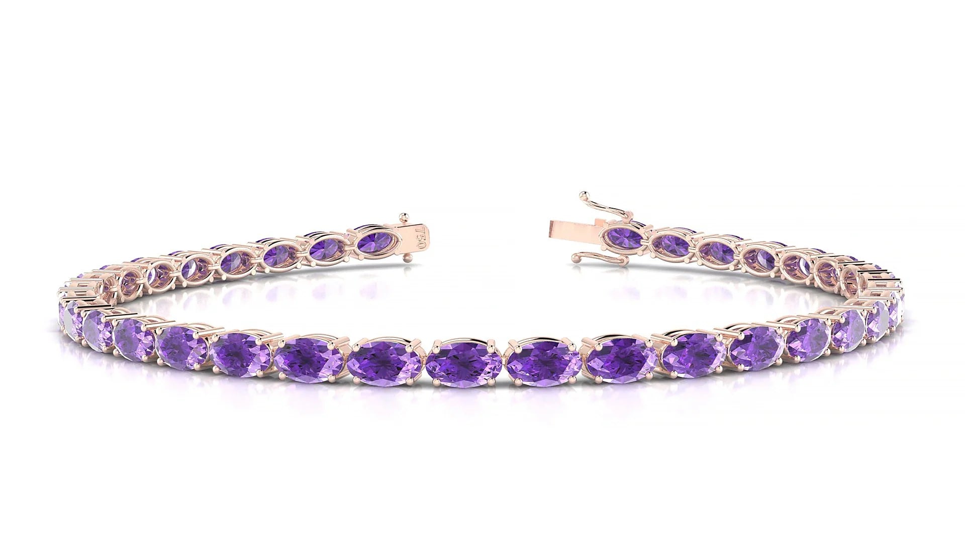 Pula | 18k Rose Gold 5 x 3 mm Oval Natural Amethyst 18 cm Tennis Bracelet