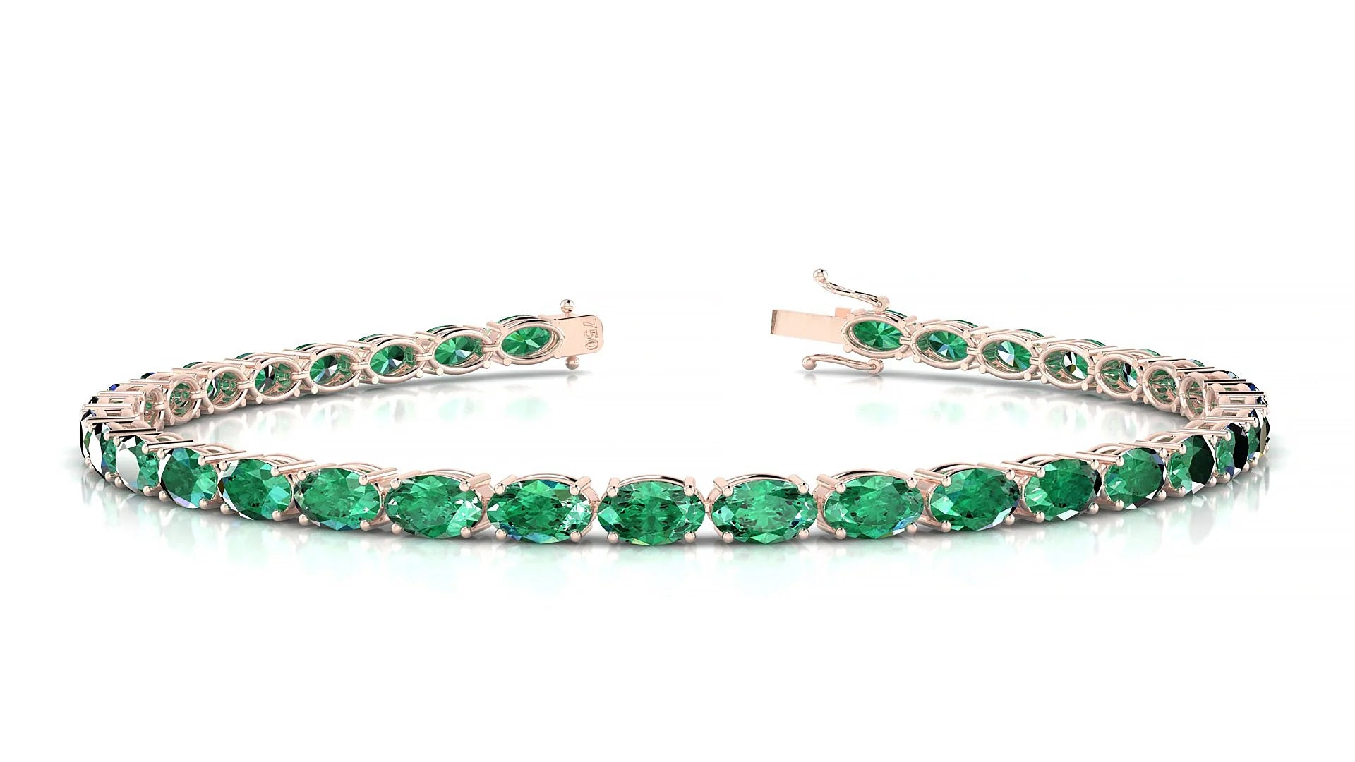 Pula | 18k Rose Gold 5 x 3 mm Oval Natural Emerald 18 cm Tennis Bracelet