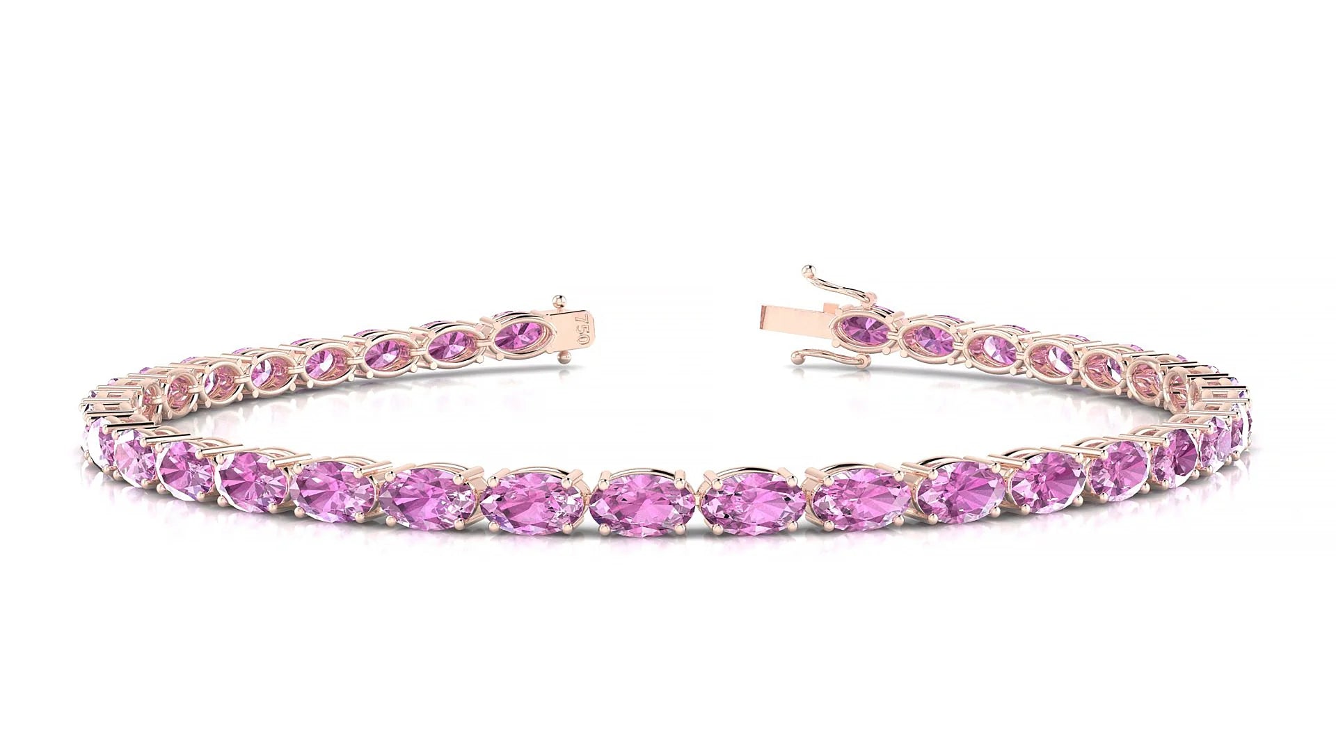 Pula | 18k Rose Gold 5 x 3 mm Oval Natural Pink Sapphire 18 cm Tennis Bracelet