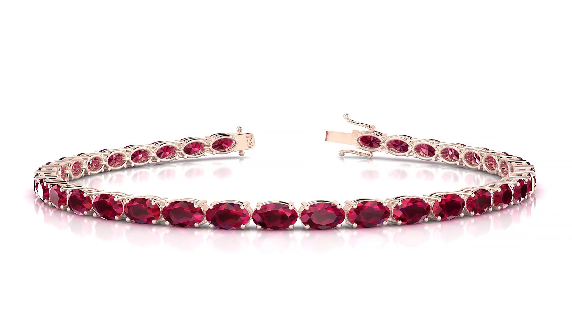 Pula | 18k Rose Gold 5 x 3 mm Oval Natural Ruby 18 cm Tennis Bracelet
