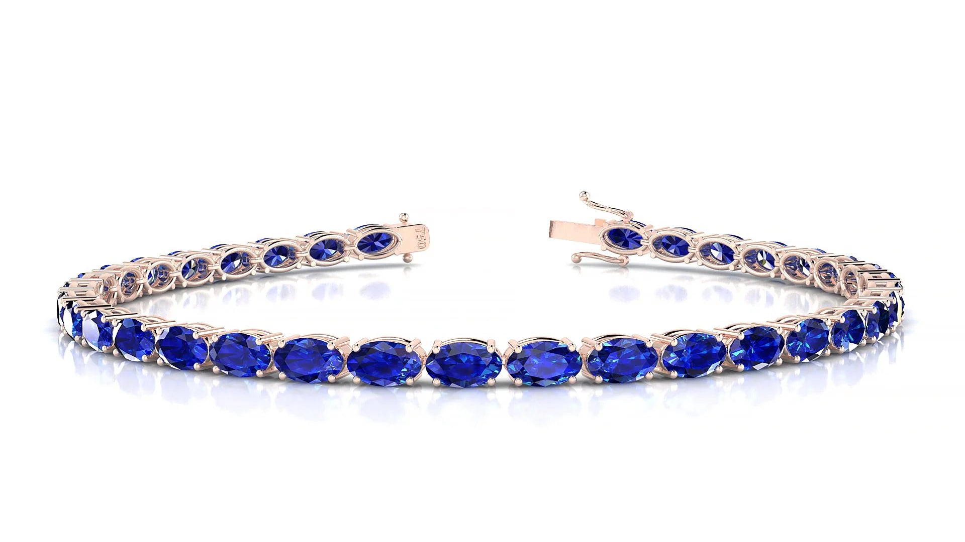 Pula | 18k Rose Gold 5 x 3 mm Oval Natural Sapphire 18 cm Tennis Bracelet
