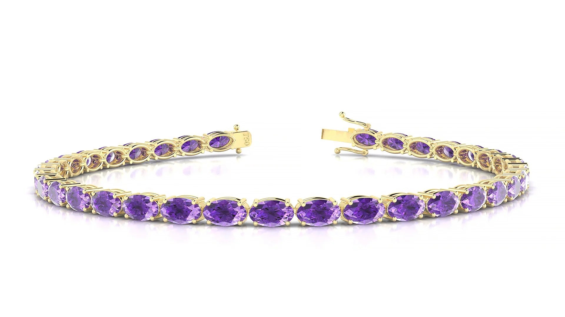 Pula | 18k Yellow Gold 5 x 3 mm Oval Natural Amethyst 18 cm Tennis Bracelet
