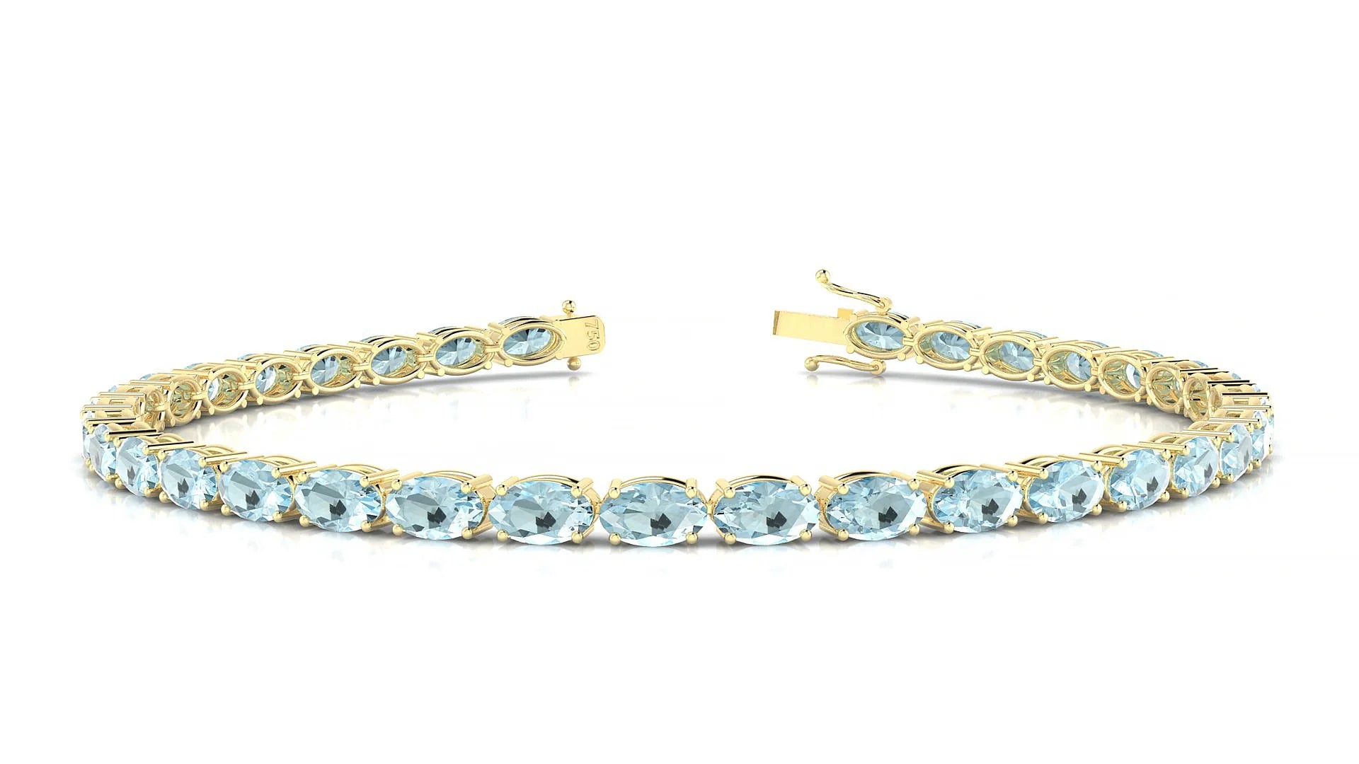 Pula | 18k Yellow Gold 5 x 3 mm Oval Natural Aquamarine 18 cm Tennis Bracelet