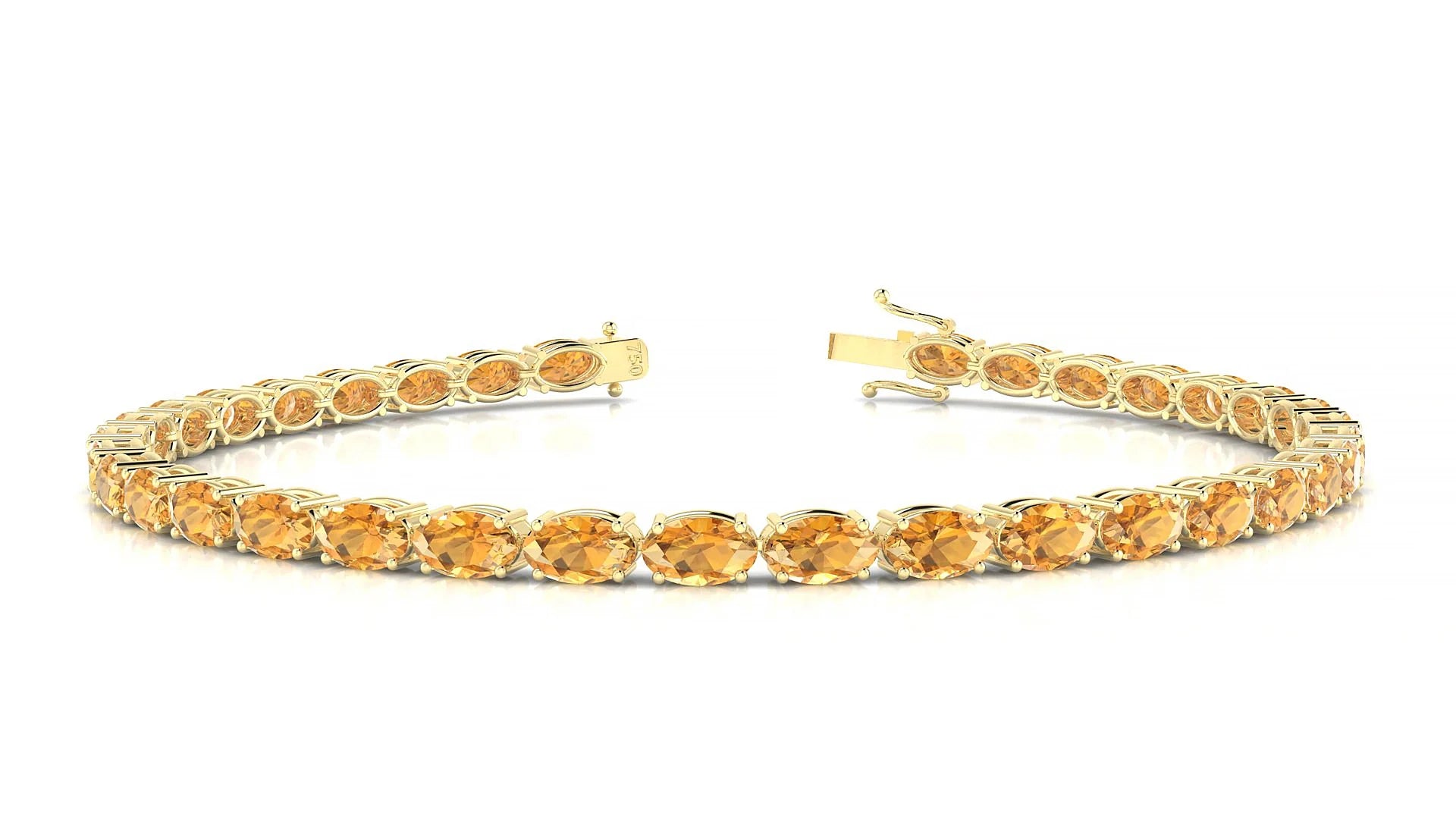 Pula | 18k Yellow Gold 5 x 3 mm Oval Natural Citrine 18 cm Tennis Bracelet