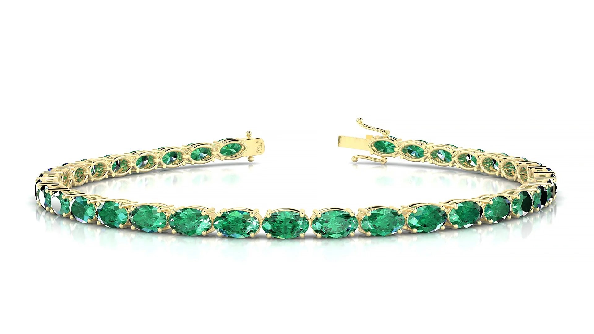Pula | 18k Yellow Gold 5 x 3 mm Oval Natural Emerald 18 cm Tennis Bracelet