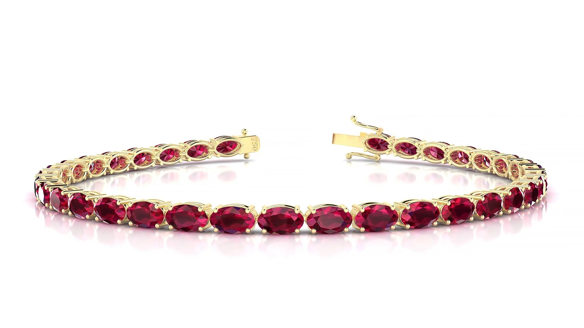 Pula | 18k Yellow Gold 5 x 3 mm Oval Natural Ruby 18 cm Tennis Bracelet