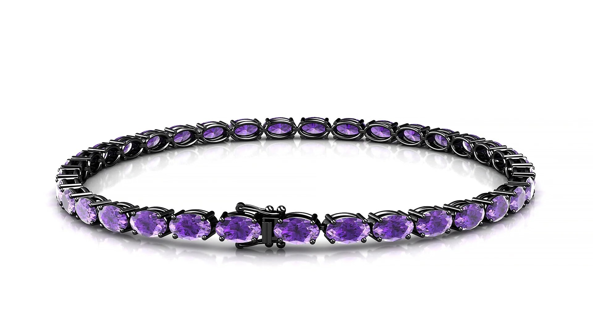 Pula | 18k Black Gold 5 x 3 mm Oval Natural Amethyst 18 cm Tennis Bracelet