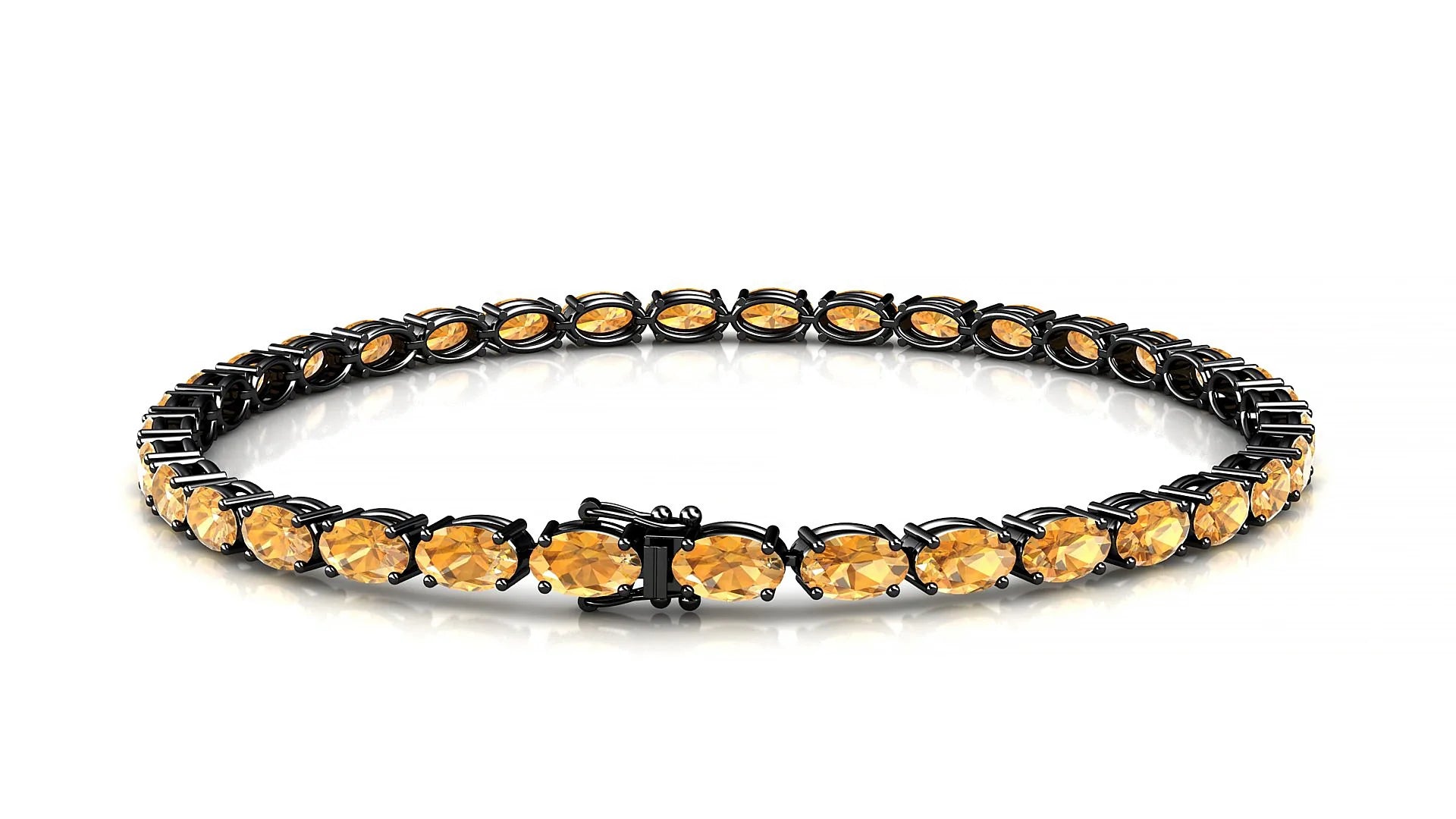 Pula | 18k Black Gold 5 x 3 mm Oval Natural Citrine 18 cm Tennis Bracelet