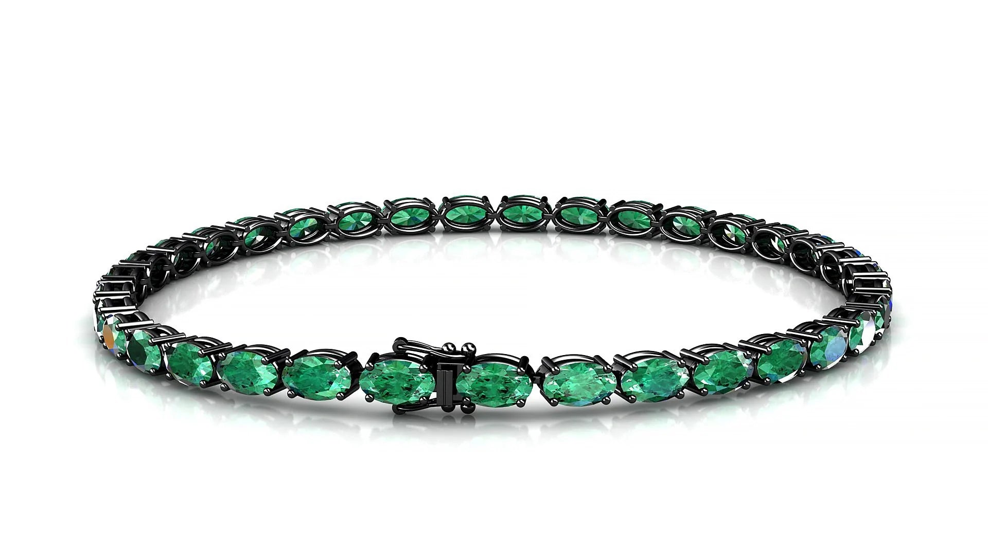 Pula | 18k Black Gold 5 x 3 mm Oval Natural Emerald 18 cm Tennis Bracelet