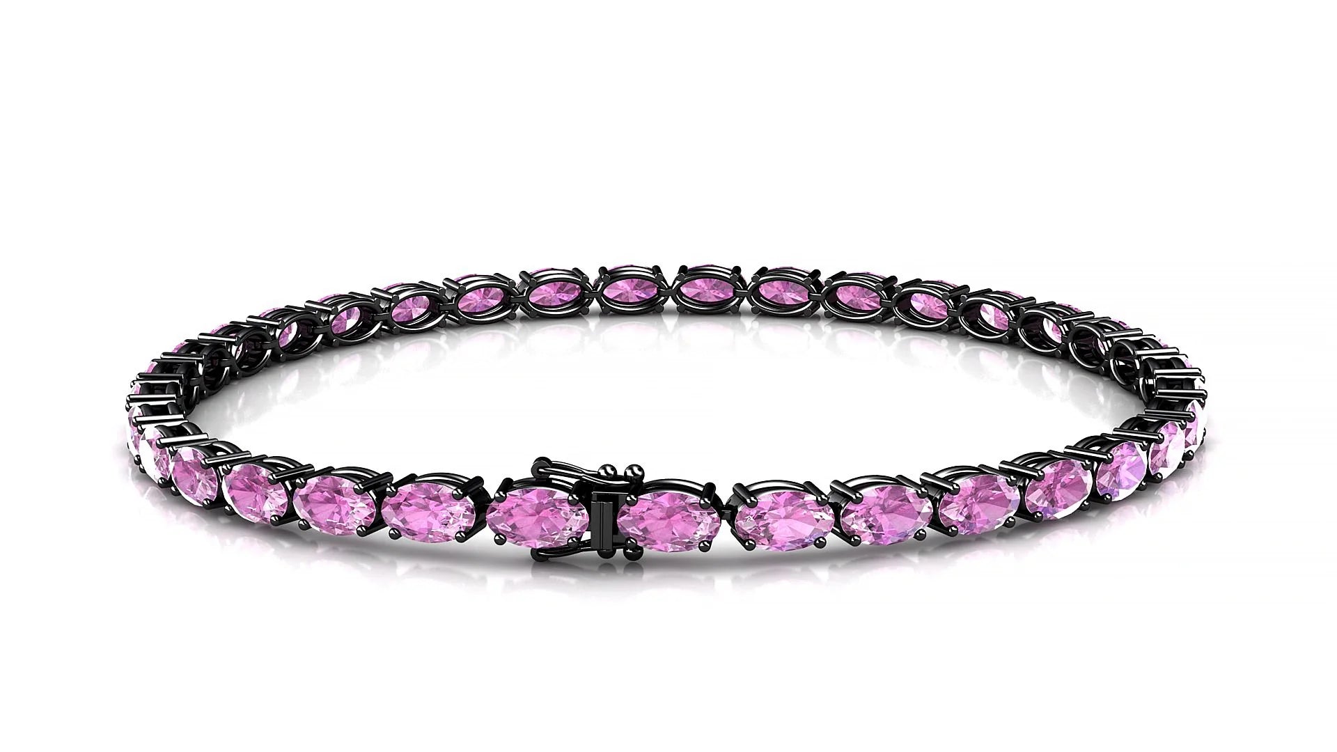 Pula | 18k Black Gold 5 x 3 mm Oval Natural Pink Sapphire 18 cm Tennis Bracelet
