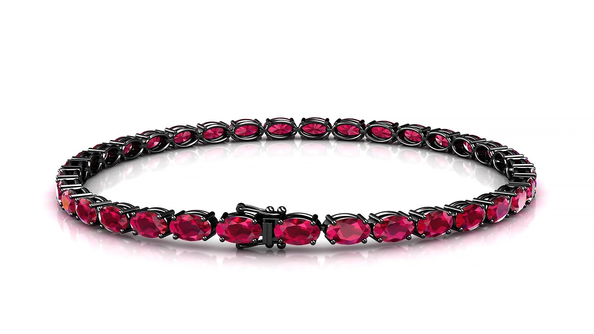 Pula | 18k Black Gold 5 x 3 mm Oval Natural Ruby 18 cm Tennis Bracelet