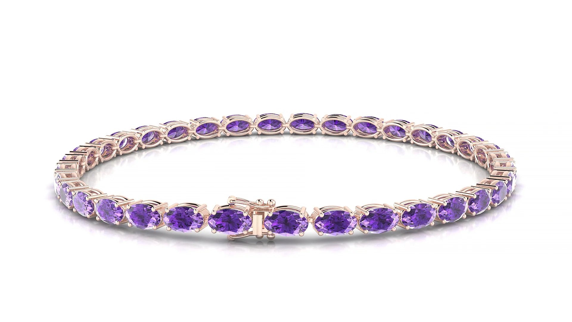 Pula | 18k Rose Gold 5 x 3 mm Oval Natural Amethyst 18 cm Tennis Bracelet