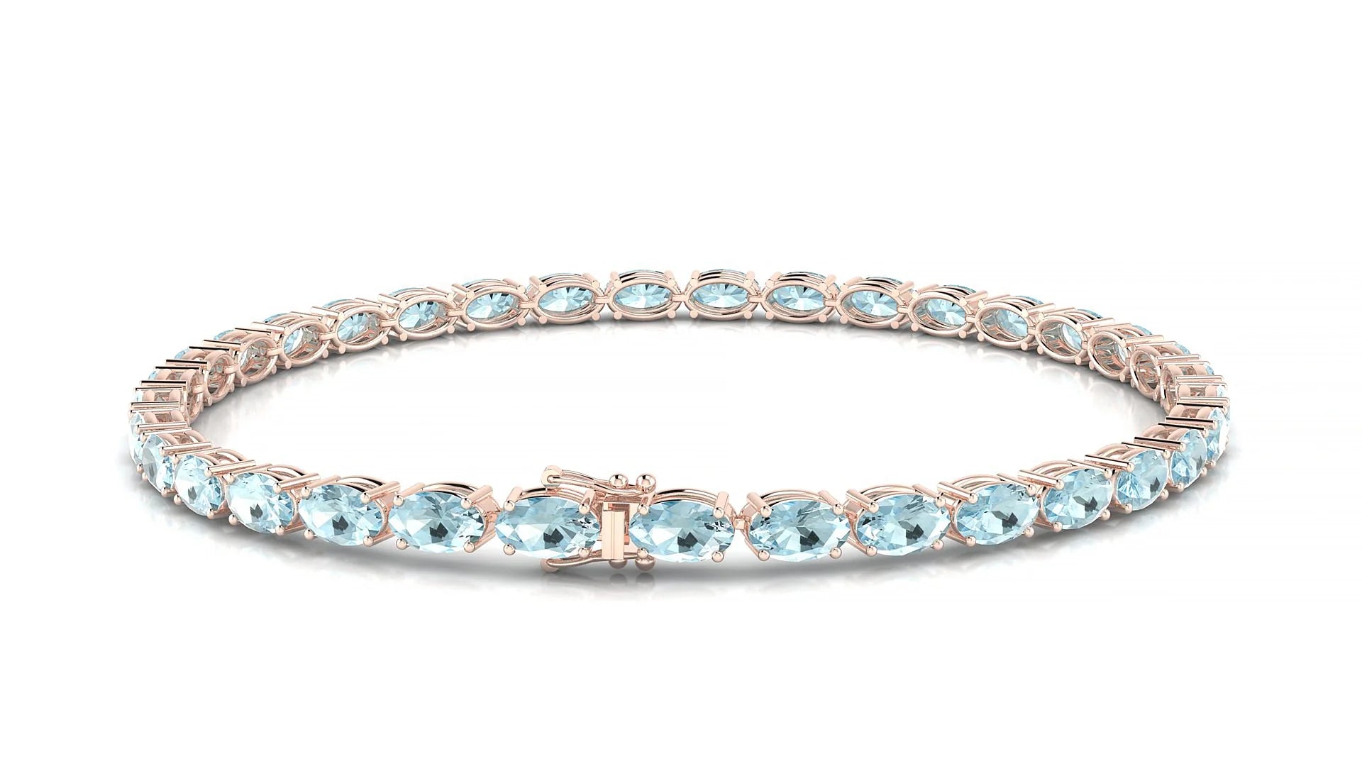 Pula | 18k Rose Gold 5 x 3 mm Oval Natural Aquamarine 18 cm Tennis Bracelet