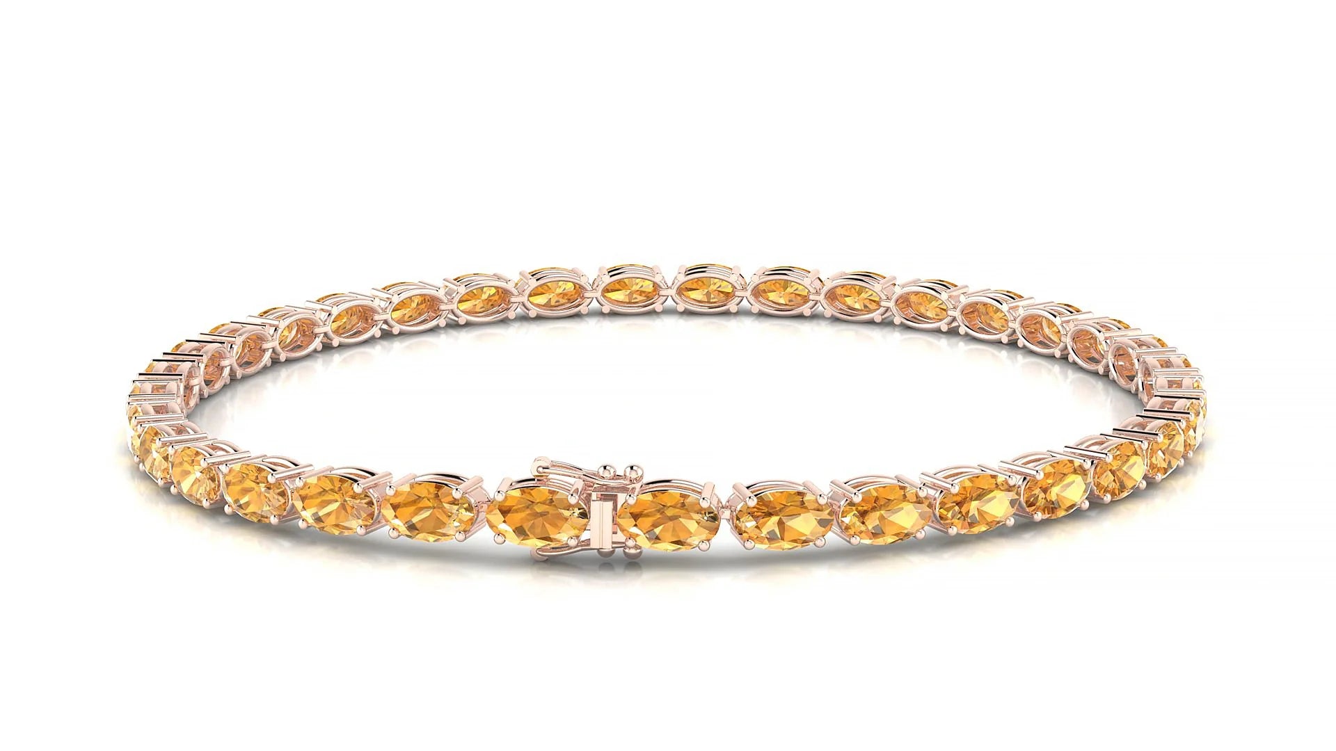 Pula | 18k Rose Gold 5 x 3 mm Oval Natural Citrine 18 cm Tennis Bracelet