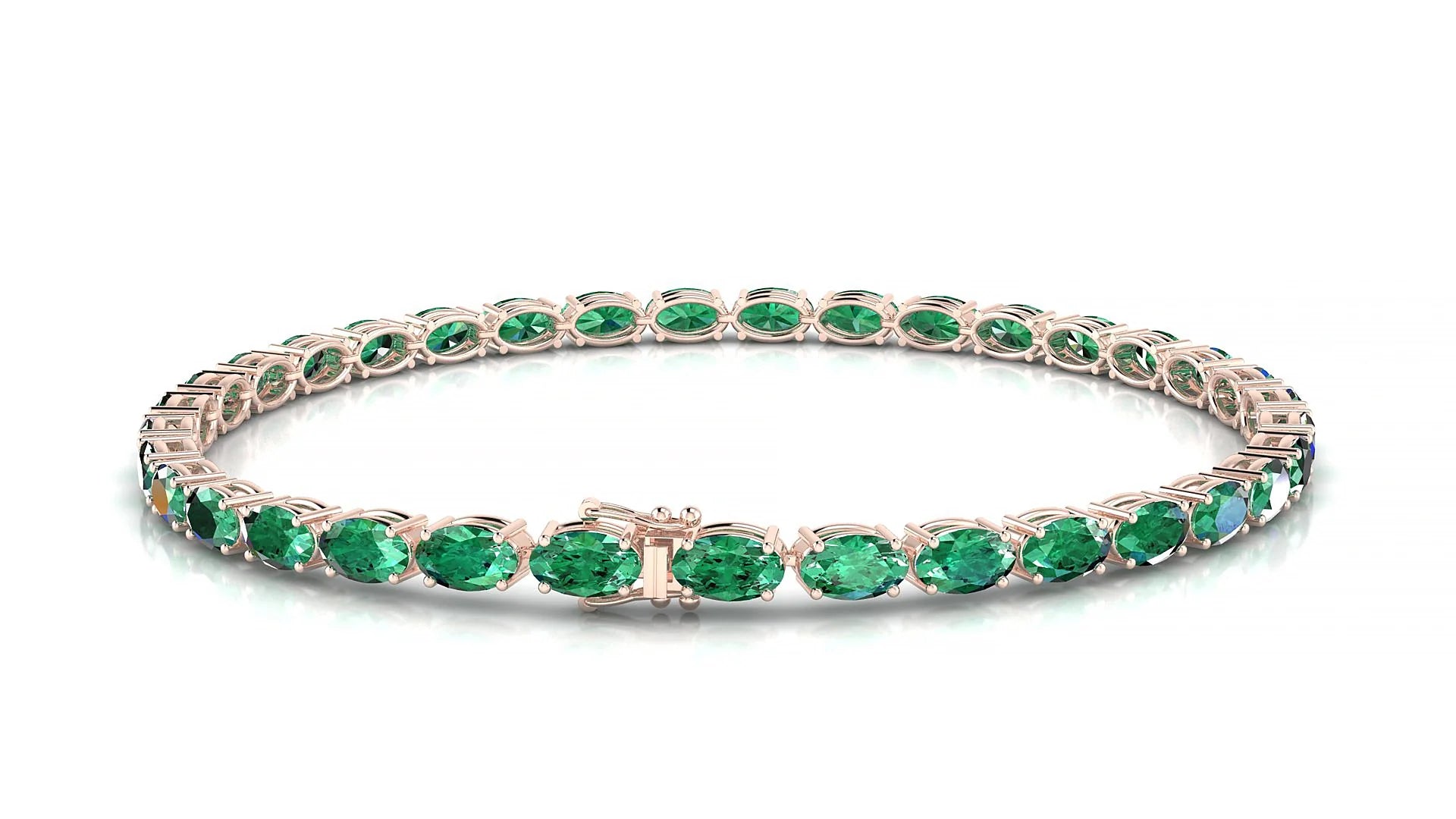 Pula | 18k Rose Gold 5 x 3 mm Oval Natural Emerald 18 cm Tennis Bracelet