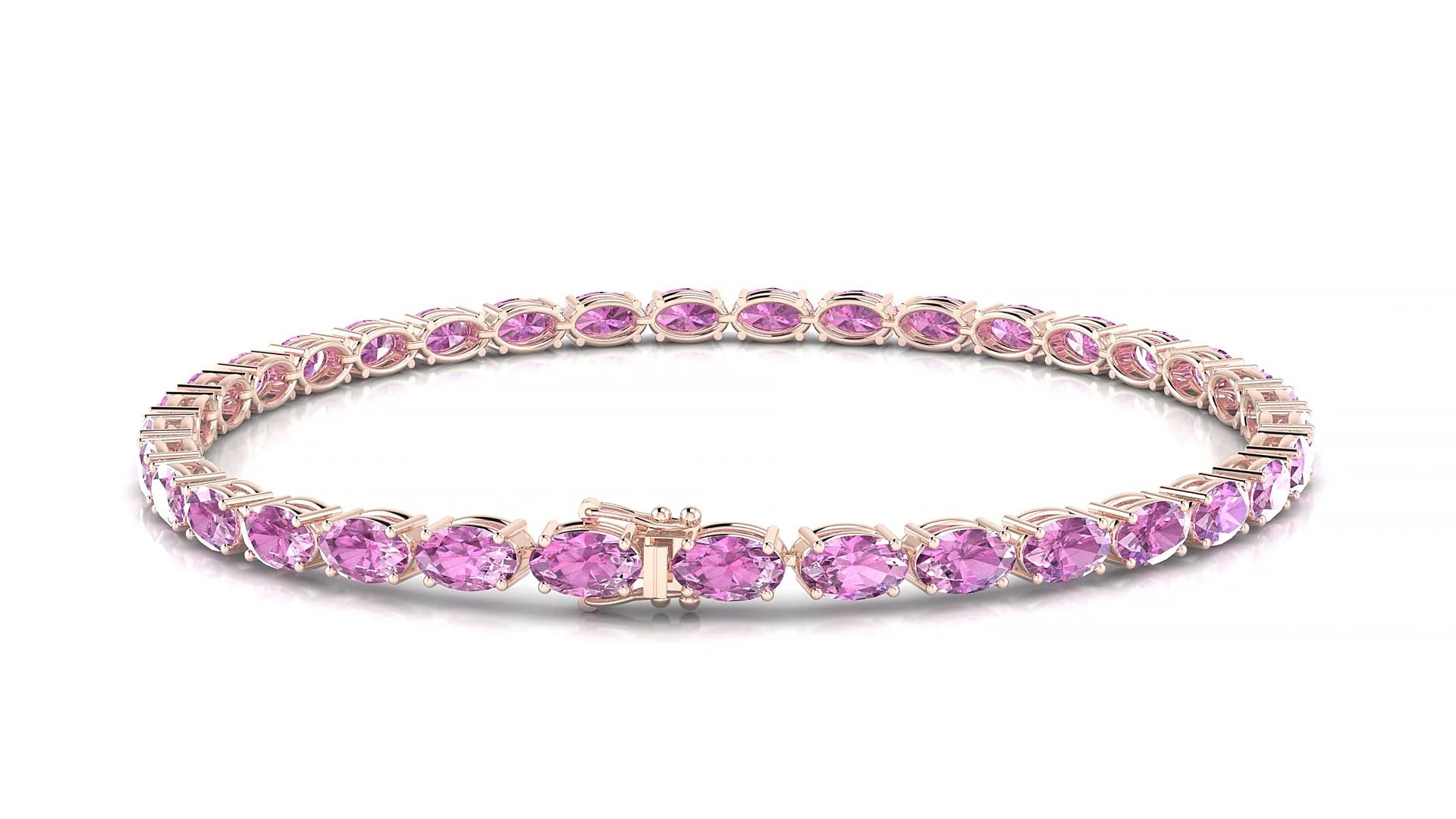 Pula | 18k Rose Gold 5 x 3 mm Oval Natural Pink Sapphire 18 cm Tennis Bracelet
