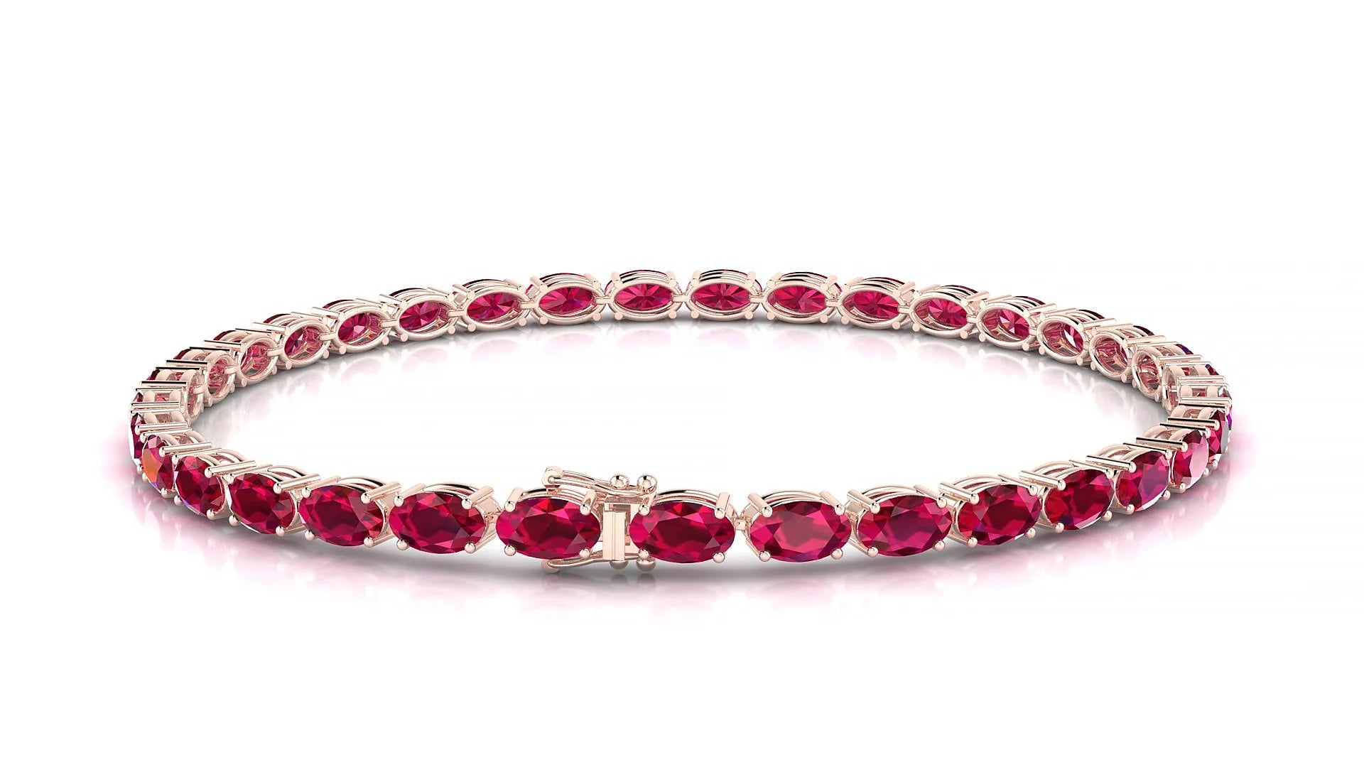 Pula | 18k Rose Gold 5 x 3 mm Oval Natural Ruby 18 cm Tennis Bracelet