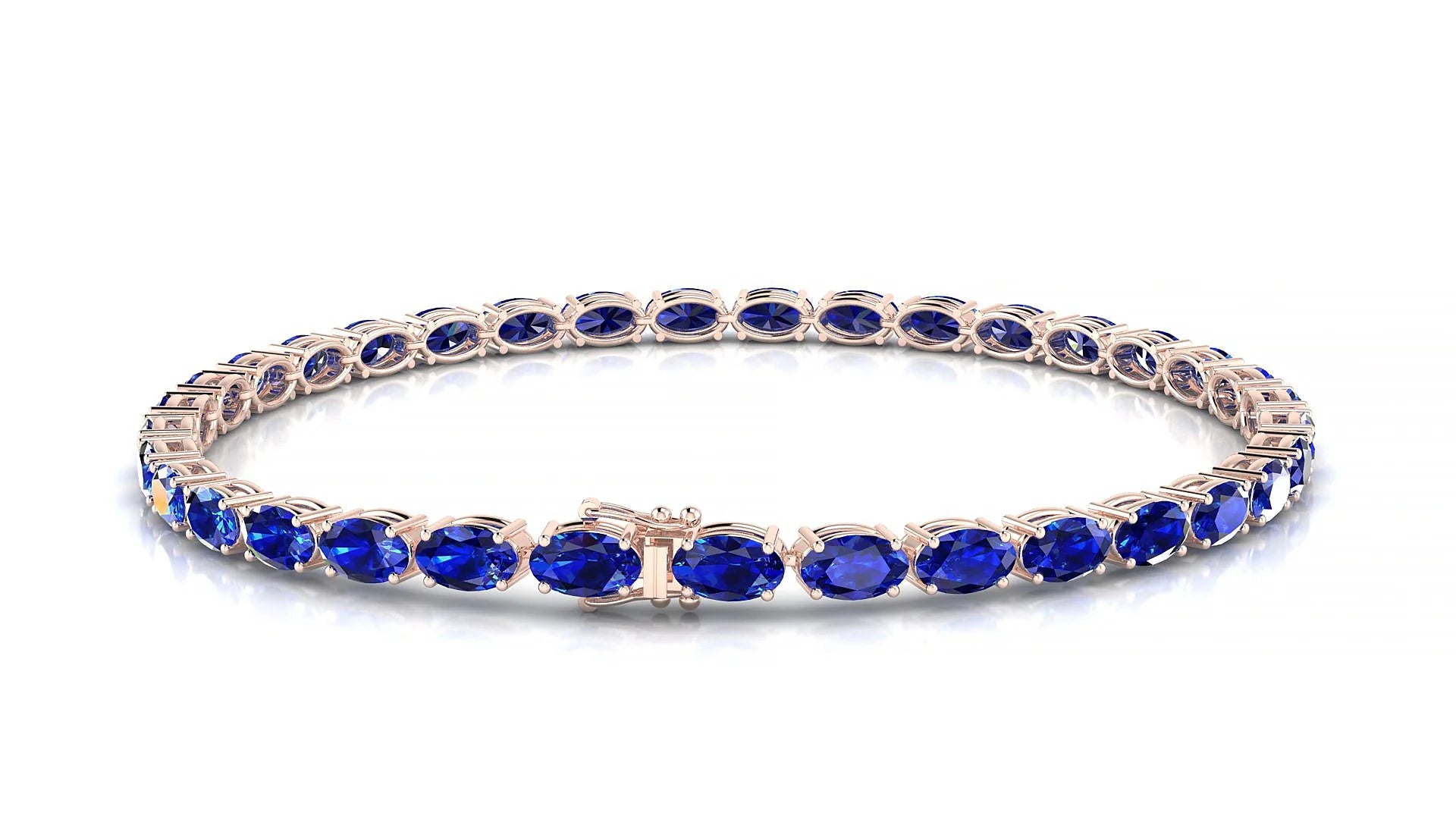 Pula | 18k Rose Gold 5 x 3 mm Oval Natural Sapphire 18 cm Tennis Bracelet