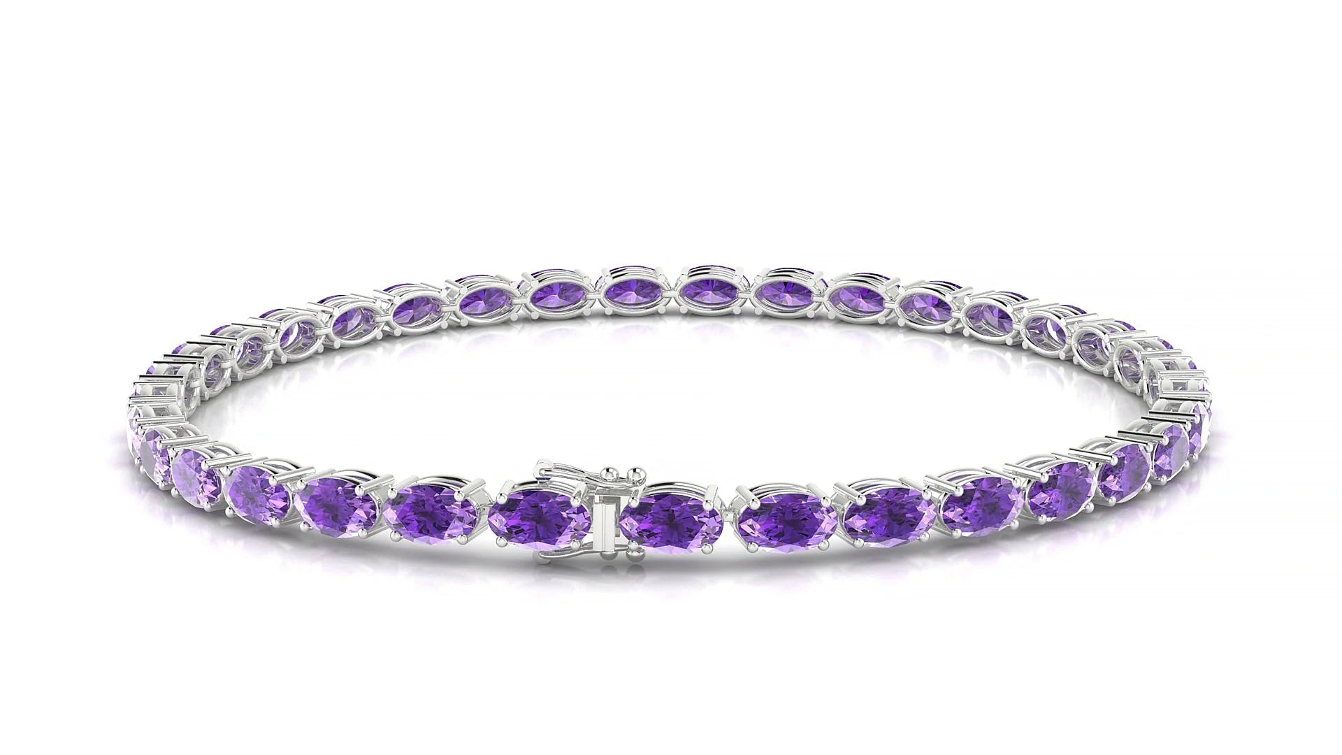 Pula | 18k White Gold 5 x 3 mm Oval Natural Amethyst 18 cm Tennis Bracelet